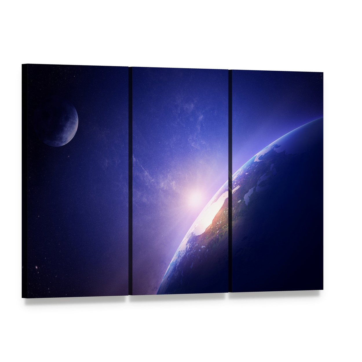 Morning on Planet Earth Canvas Wall Art, 3 panel 3 Horizontal layout gallery wrapped canvas set, angled product view