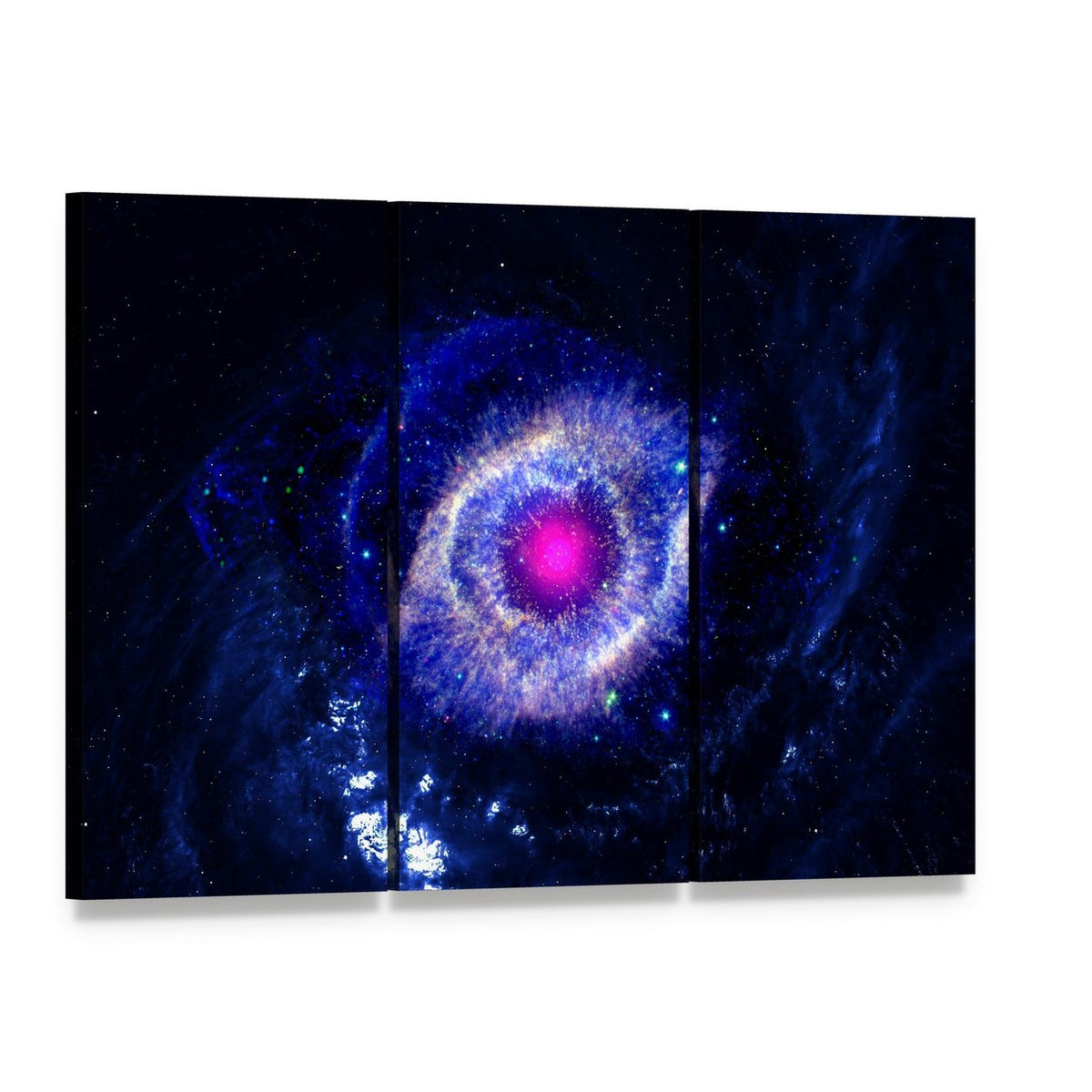 The Eye of God Nebula Canvas Wall Art, 3 panel 3 Horizontal layout gallery wrapped canvas set, angled product view