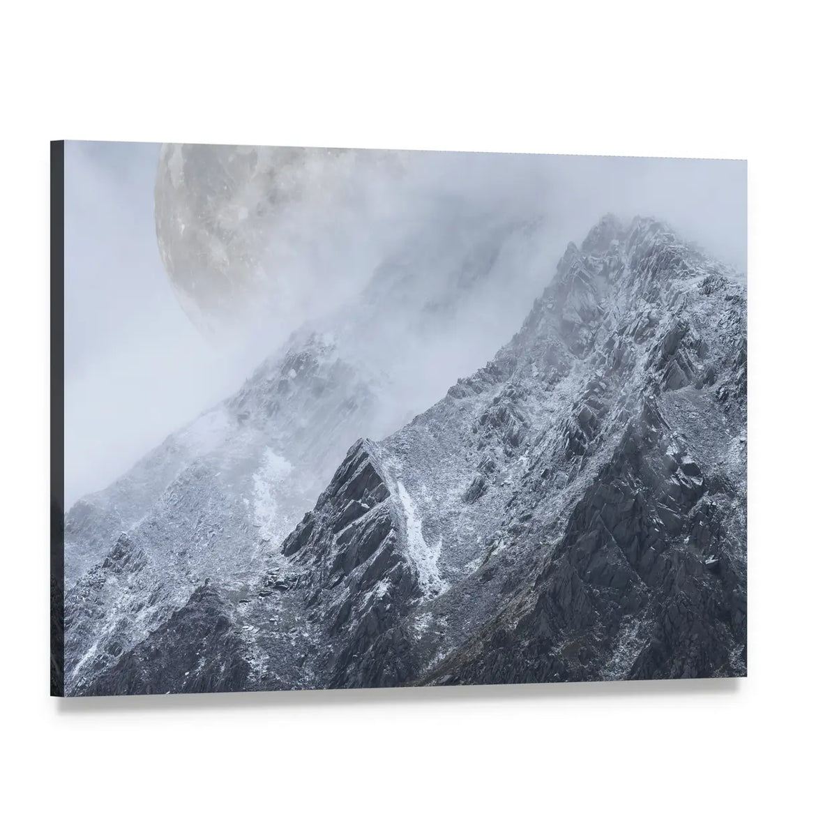 Supermoon Above Mountain Range Canvas Wall Art, single panel gallery wrapped canvas, angled product view
