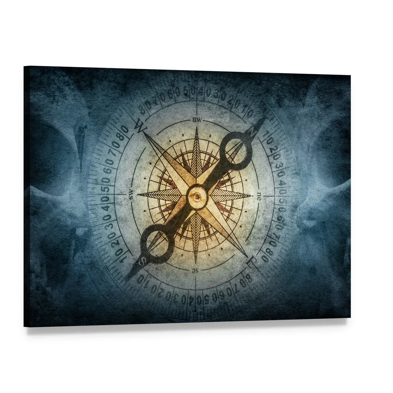 Sailor Skull with Vintage Compass Canvas Wall Art, single panel gallery wrapped canvas, angled product view