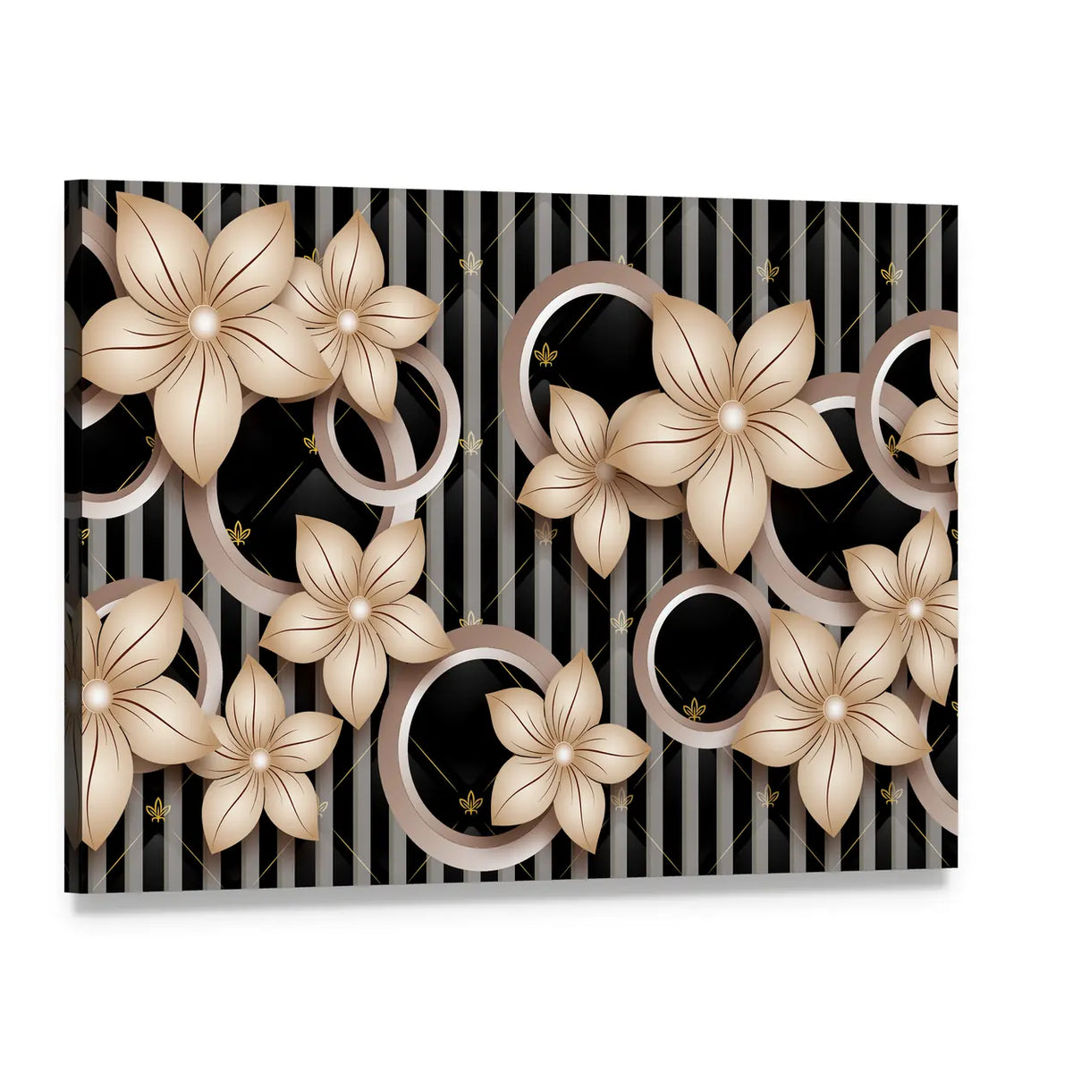Modern Abstract Floral with Gold Accents Canvas Wall Art, single panel gallery wrapped canvas, angled product view
