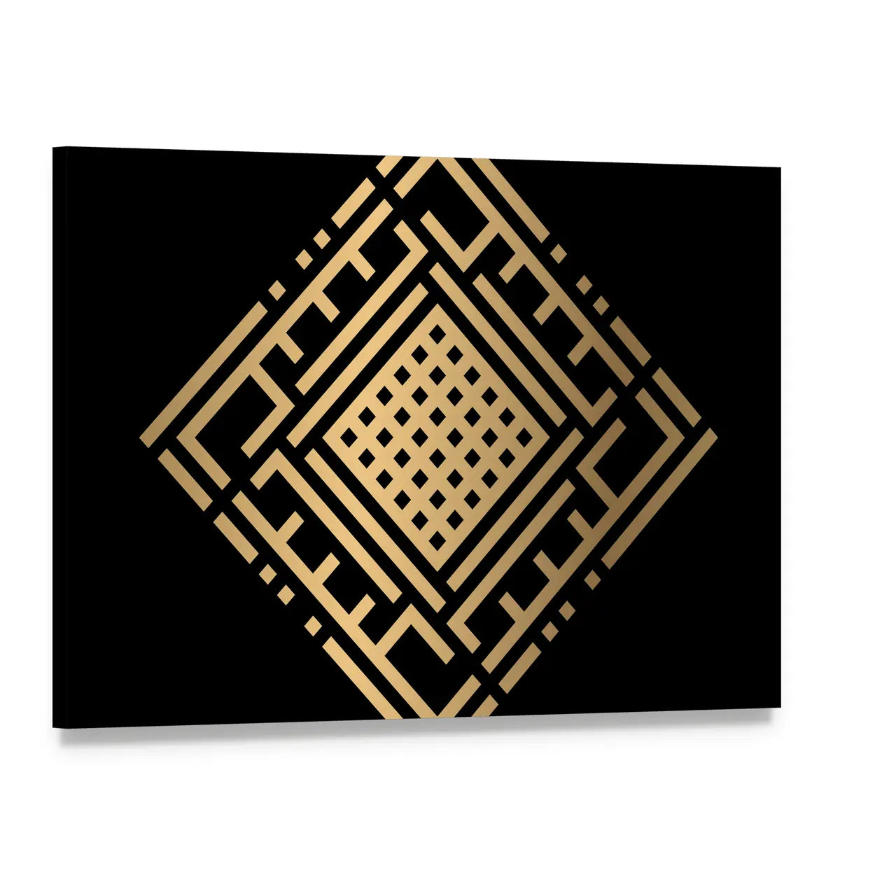 Al-kabiir Islamic Gold Calligraphy Canvas Wall Art, single panel gallery wrapped canvas, angled product view