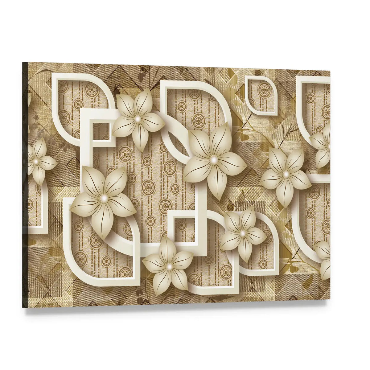 3d Floral Geometric Composition Canvas Wall Art, single panel gallery wrapped canvas, angled product view