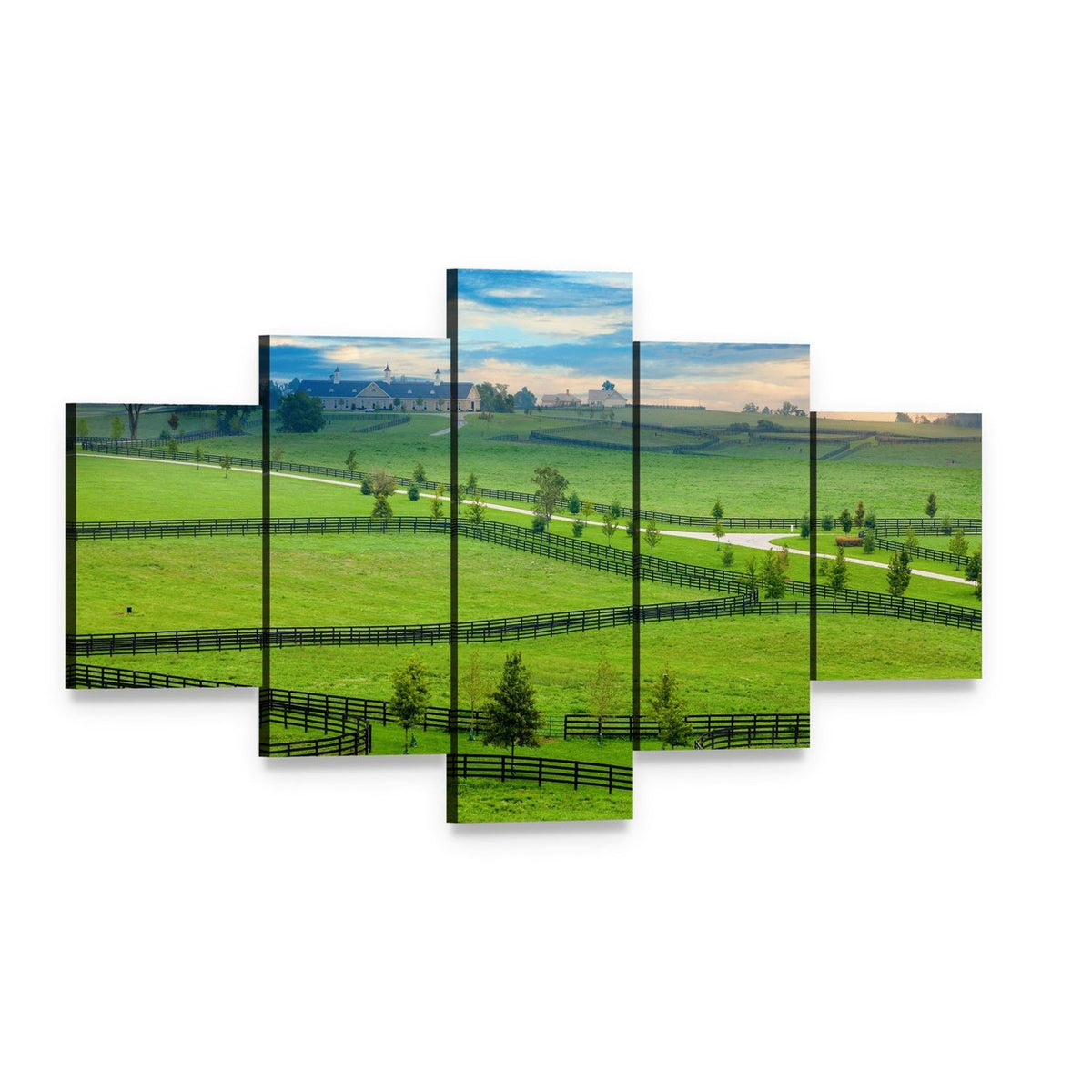 Horse Farm in Kentucky Canvas Wall Art, 5 panel 5 Star layout gallery wrapped canvas set, angled product view