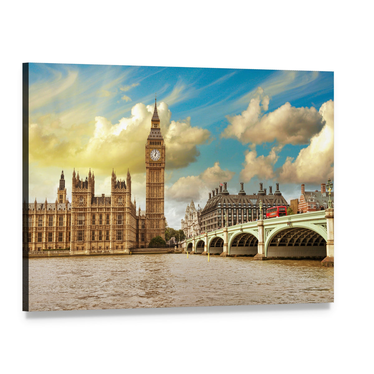 Westminster Bridge and Big Ben Canvas Wall Art, single panel gallery wrapped canvas, angled product view