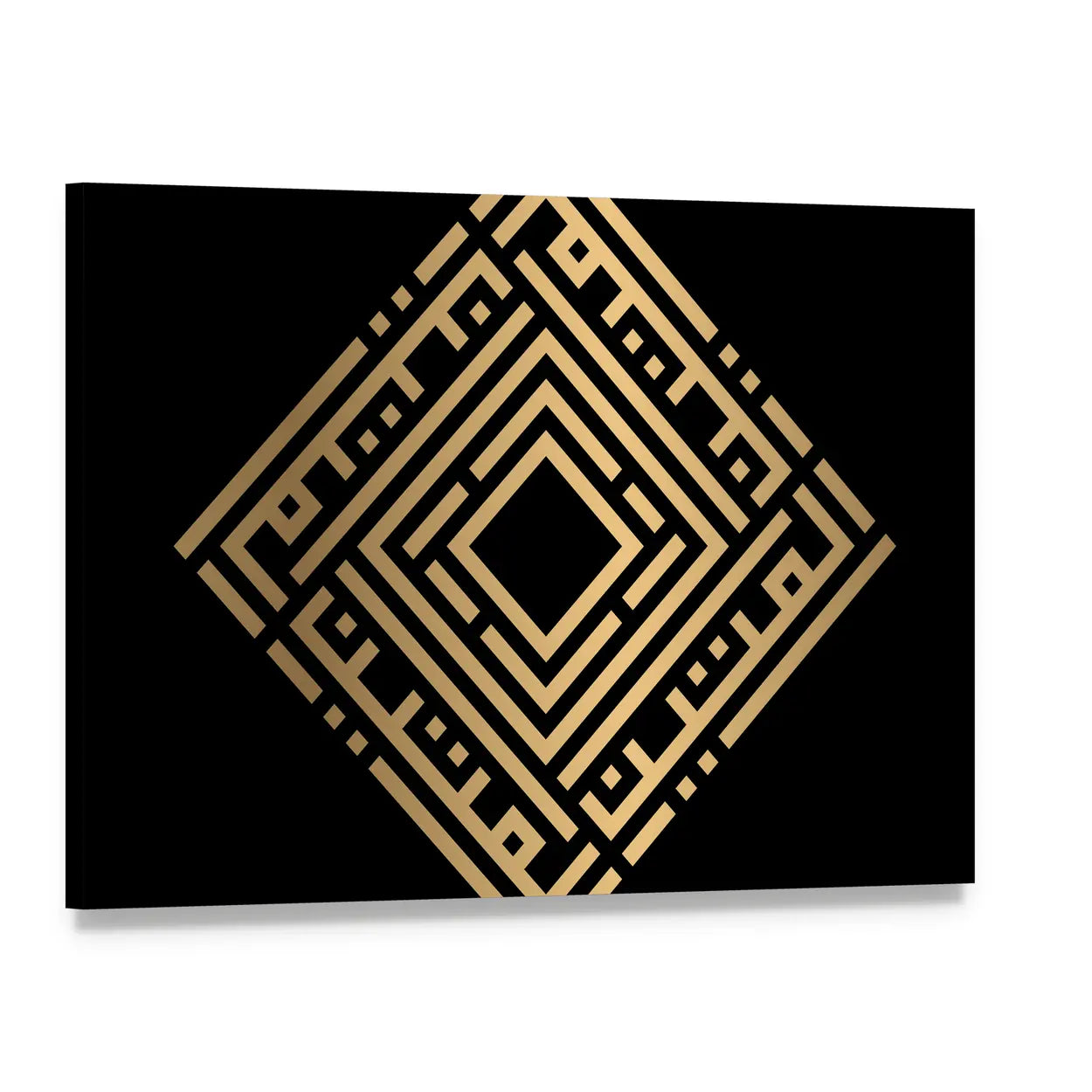 Al-matiin Square Kufic Calligraphy Canvas Wall Art, single panel gallery wrapped canvas, angled product view