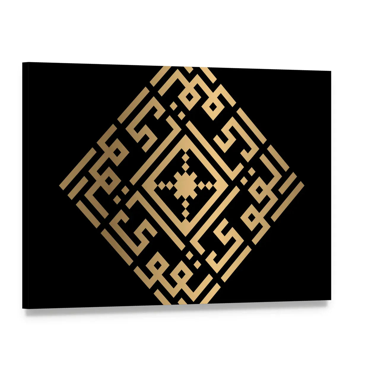 Al-qawiyyu Square Kufic Calligraphy Canvas Wall Art, single panel gallery wrapped canvas, angled product view