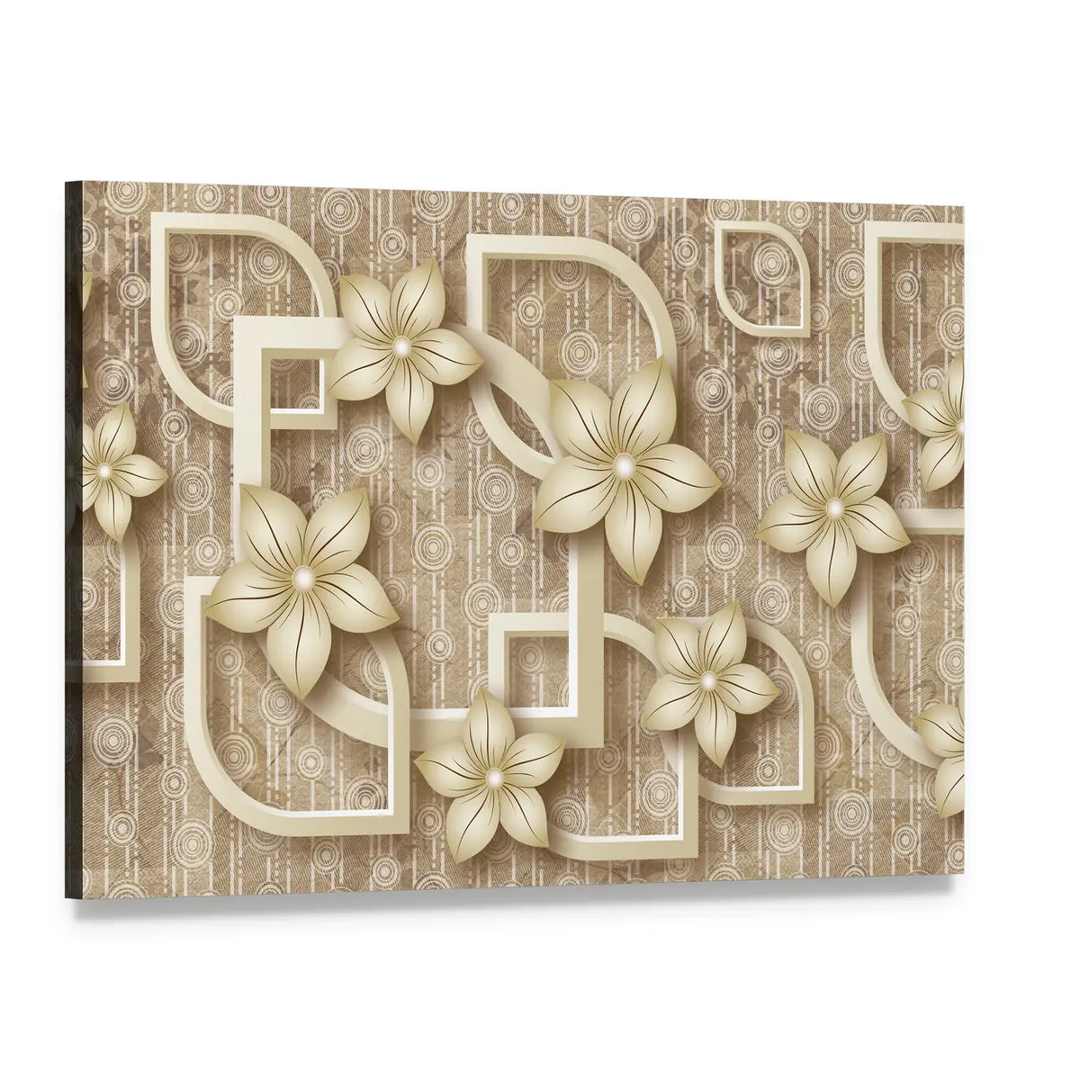 3d Stylized Flowers with Geometric Frames Canvas Wall Art, single panel gallery wrapped canvas, angled product view