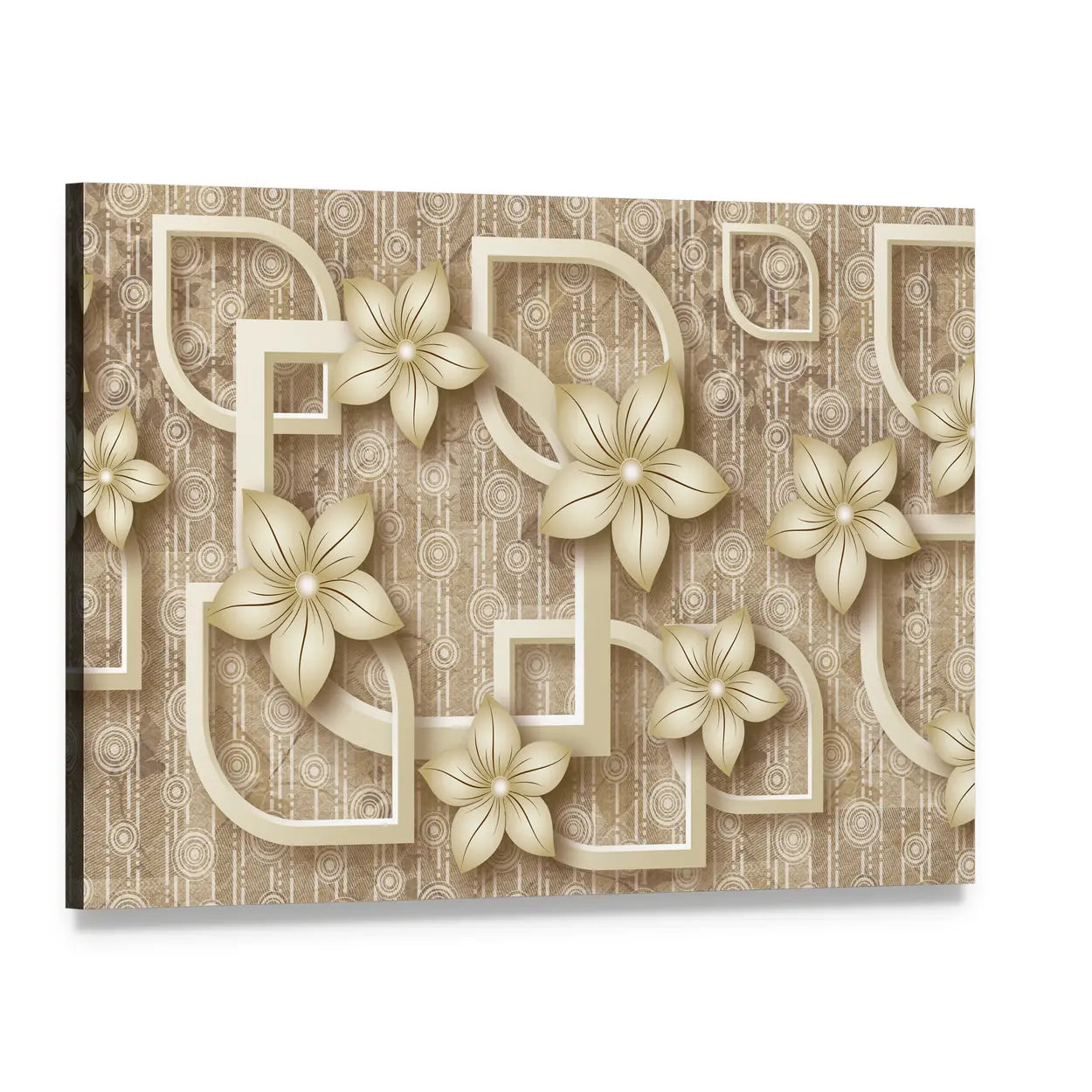 3d Stylized Flowers with Geometric Frames Canvas Wall Art, single panel gallery wrapped canvas, angled product view