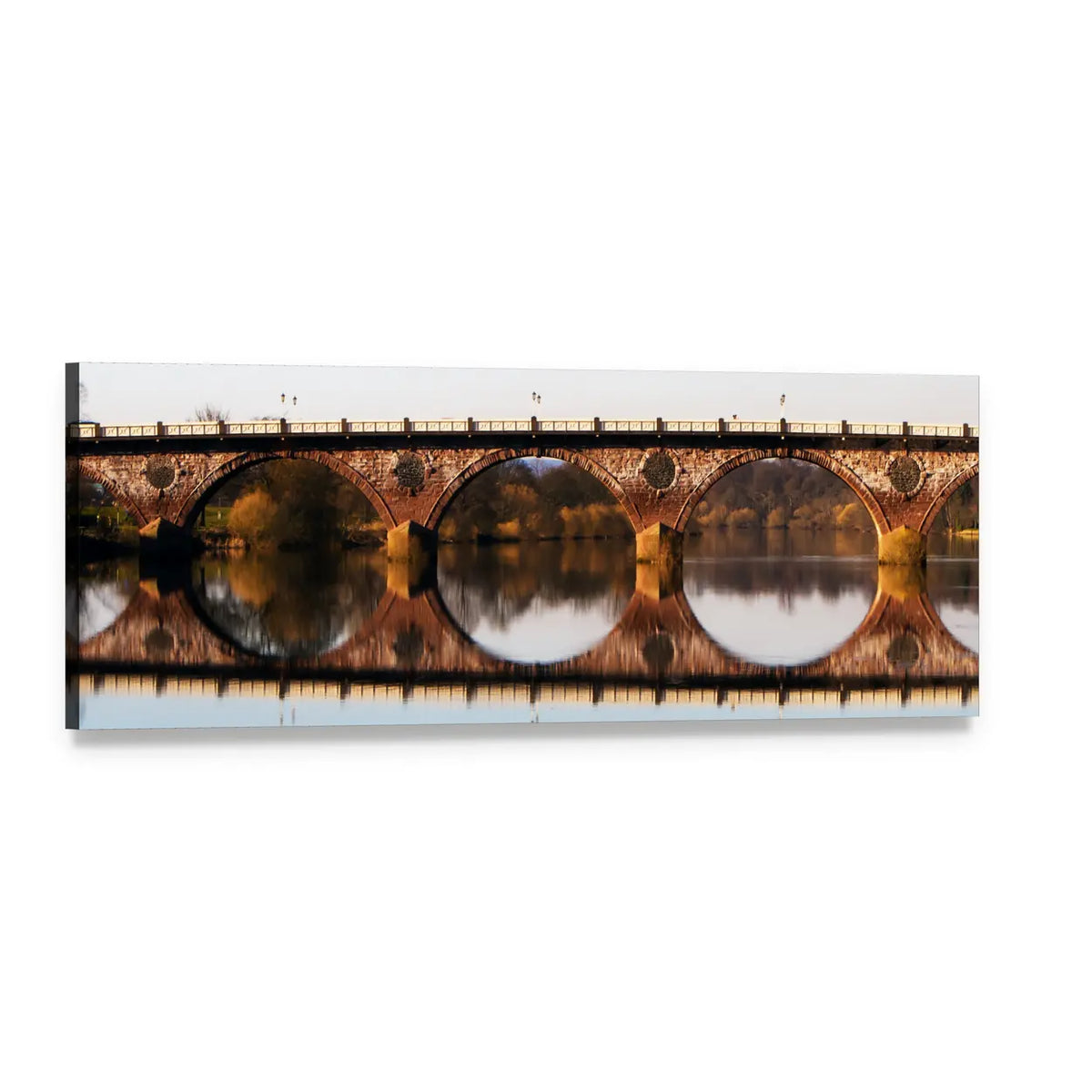 Tay Bridge Perth Stone Arch Reflection Panoramic Canvas Wall Art, single panel gallery wrapped canvas, angled product view