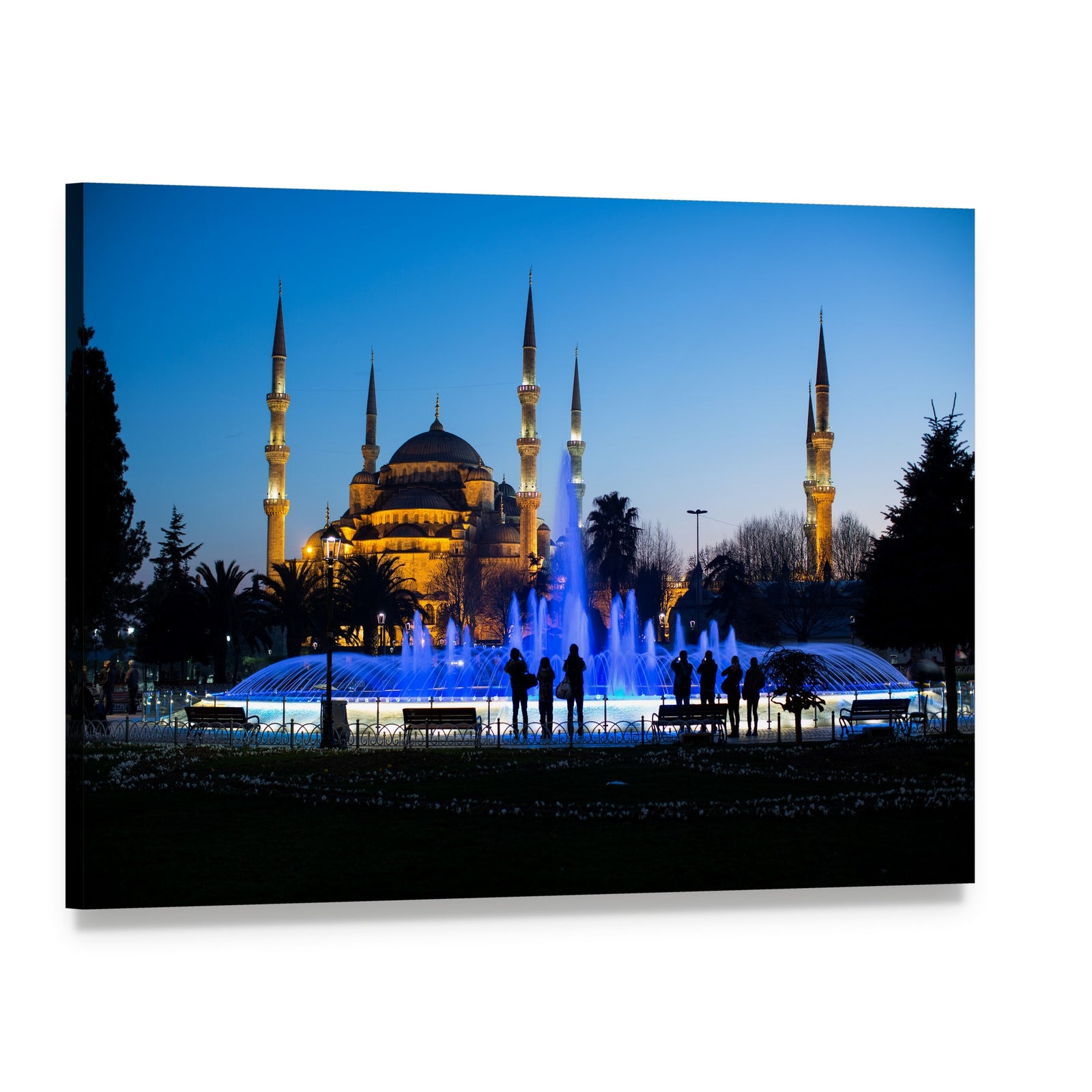 Blue Fountains at Blue Mosque Canvas Wall Art, single panel gallery wrapped canvas, angled product view