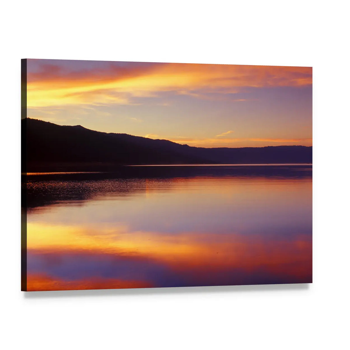 Wispy Clouds Over Lake at Sunset Canvas Wall Art, single panel gallery wrapped canvas, angled product view