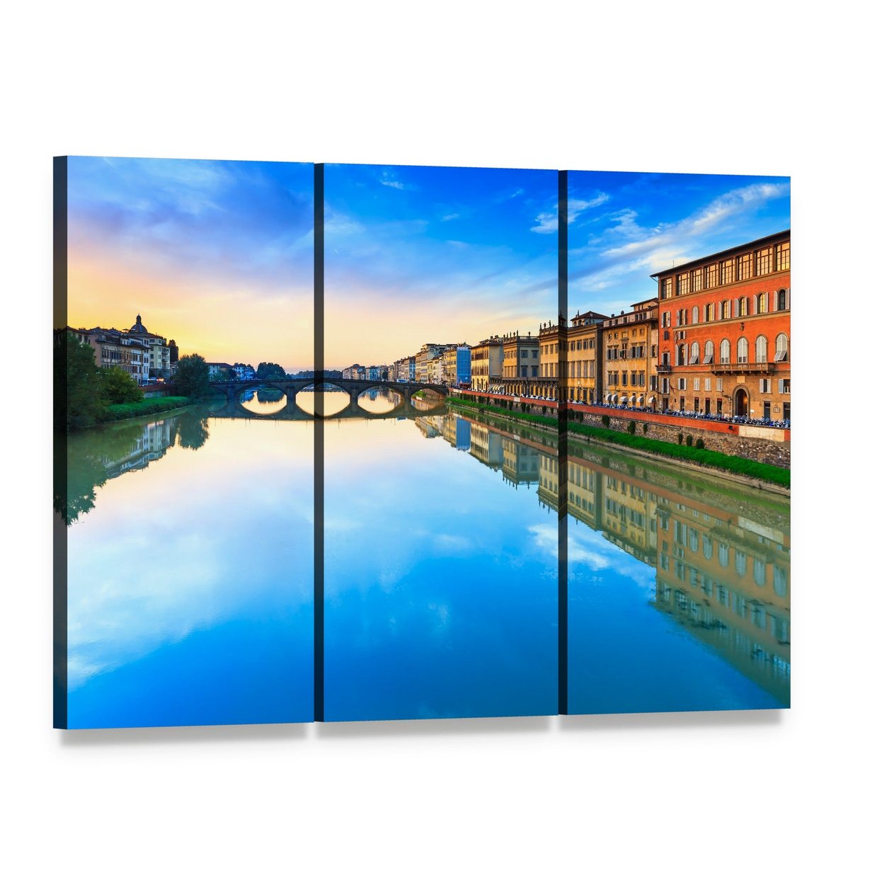 Carraia Medieval Bridge Canvas Wall Art, 3 panel 3 Horizontal layout gallery wrapped canvas set, angled product view