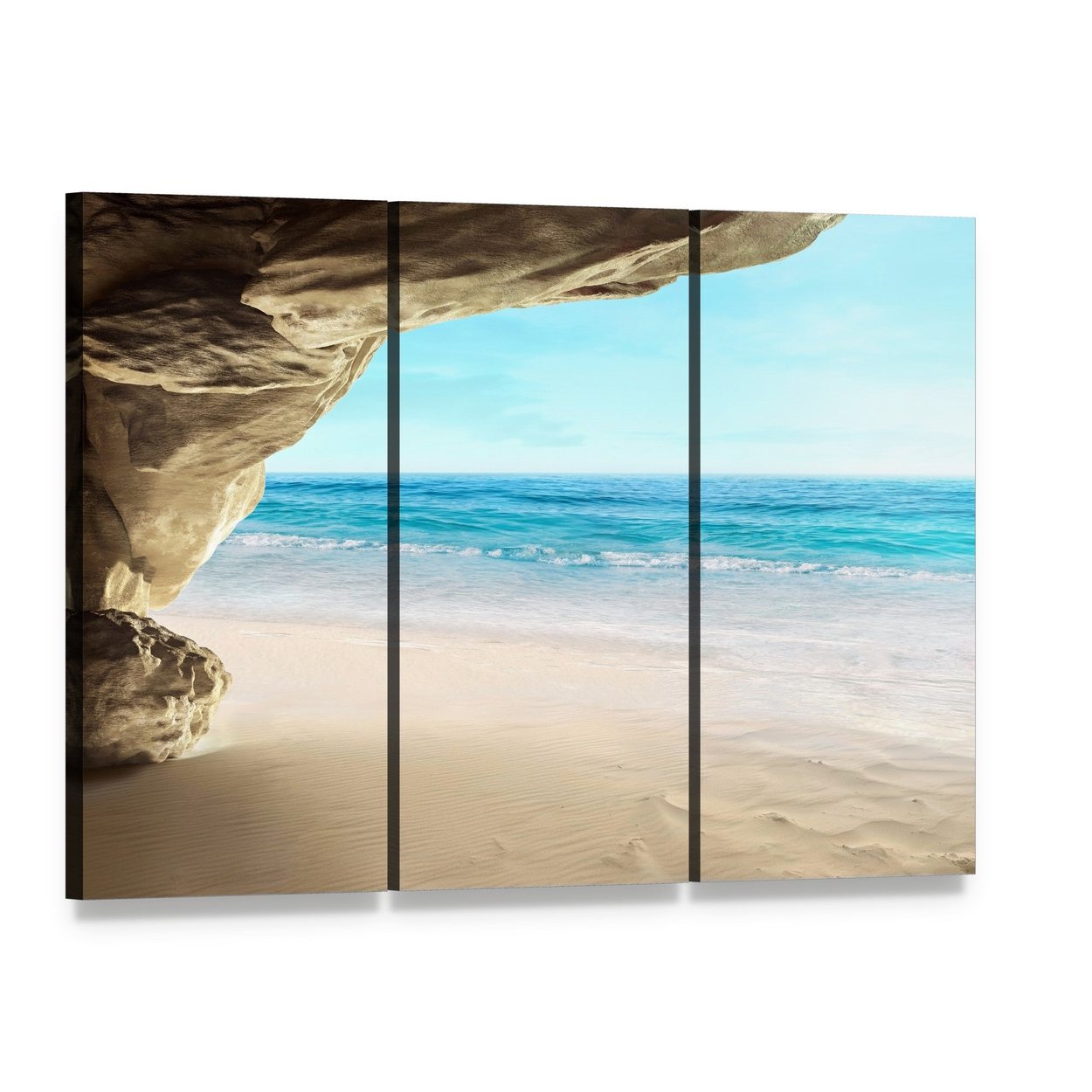 Tropical Cave Escape Canvas Wall Art, 3 panel 3 Horizontal layout gallery wrapped canvas set, angled product view