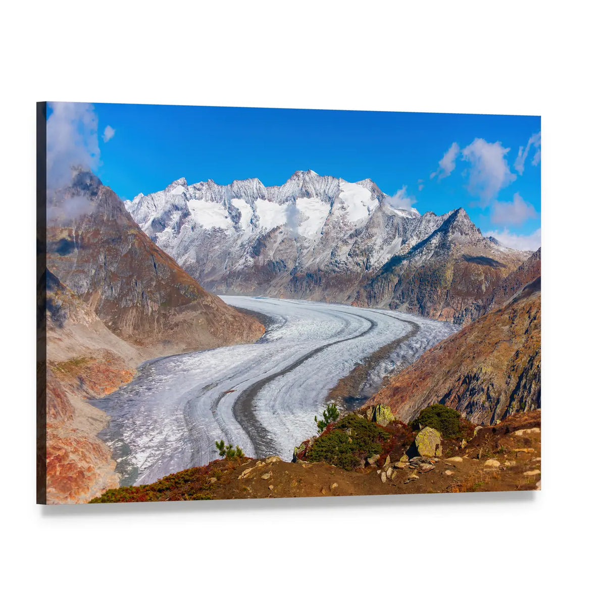Great Aletsch Glacier, Swiss Alps Canvas Wall Art, single panel gallery wrapped canvas, angled product view
