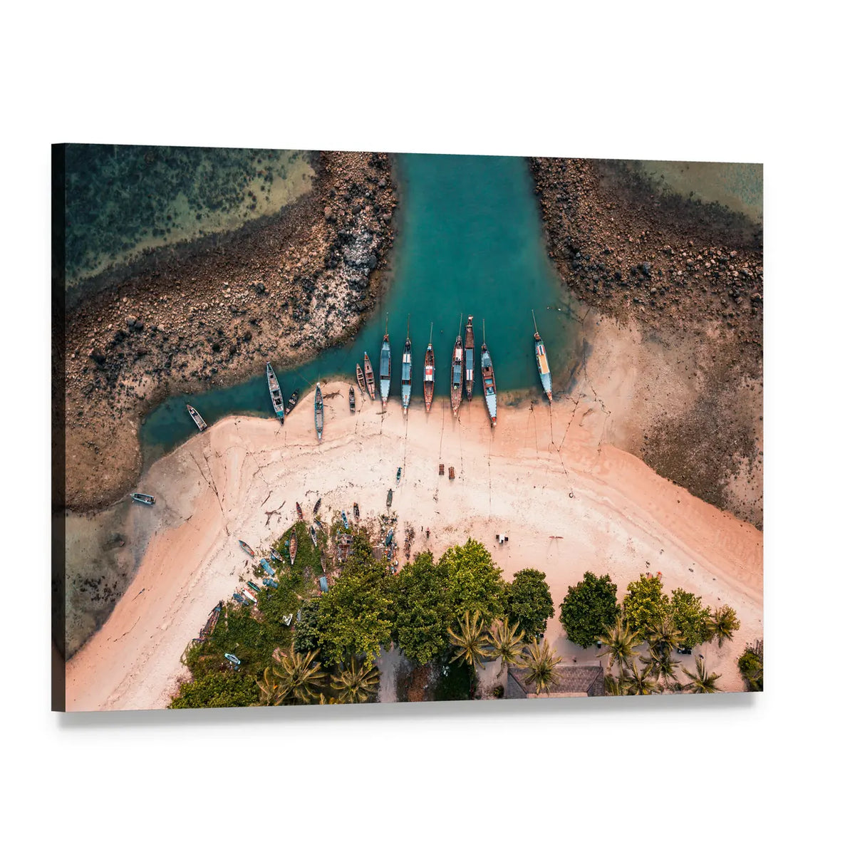 Aerial View Of Fisherman Village In The Island Of Koh Samui, Thailand Canvas Wall Art, single panel gallery wrapped canvas, angled product view