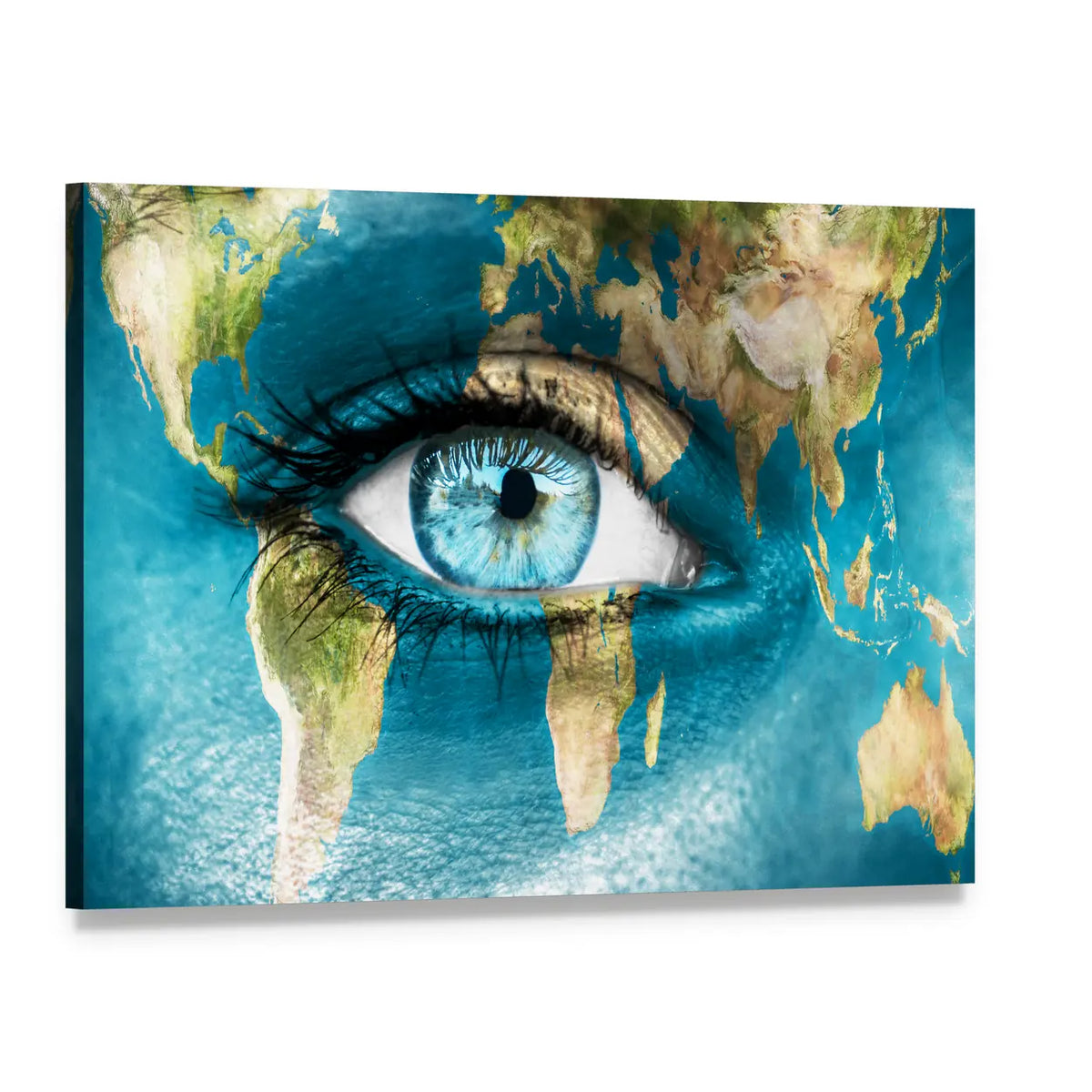Planet Earth in a Blue Iris Canvas Wall Art, single panel gallery wrapped canvas, angled product view