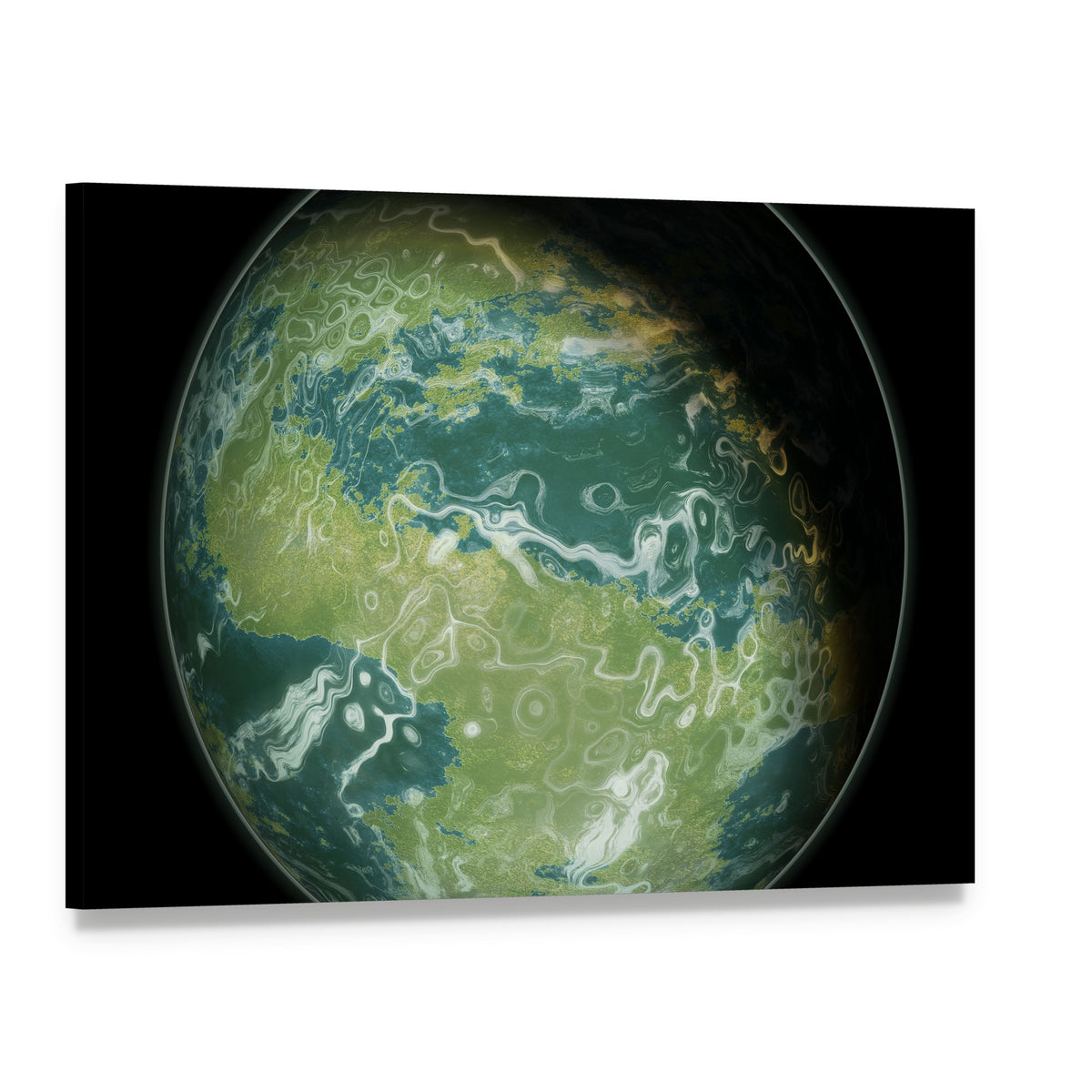 Green Planet Canvas Wall Art, single panel gallery wrapped canvas, angled product view