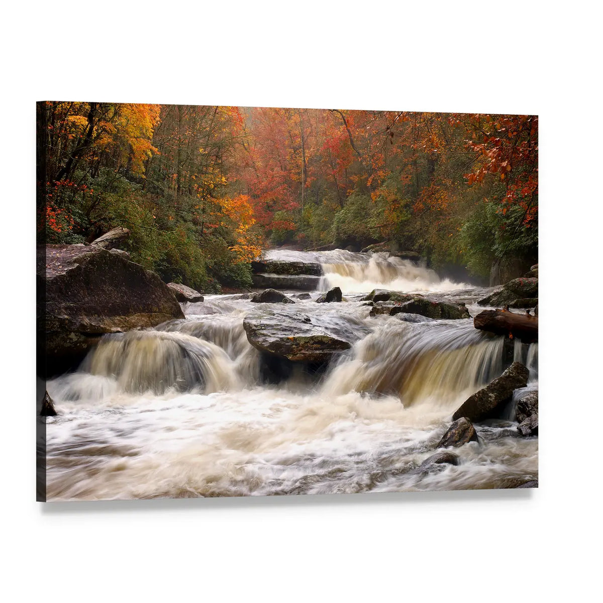 Autumn Mountain River In Carolina Canvas Wall Art, single panel gallery wrapped canvas, angled product view