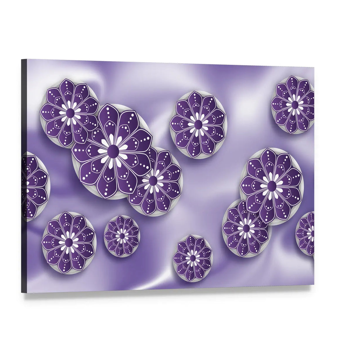 Blue Purple Mandala Floral Abstract Canvas Wall Art, single panel gallery wrapped canvas, angled product view
