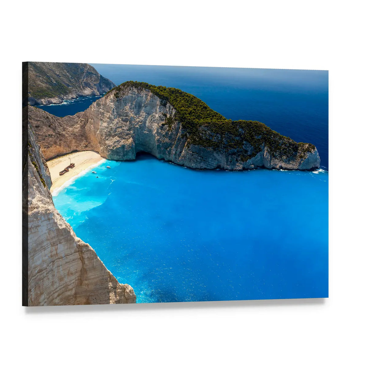 Navagio Beach Shipwreck Canvas Wall Art, single panel gallery wrapped canvas, angled product view