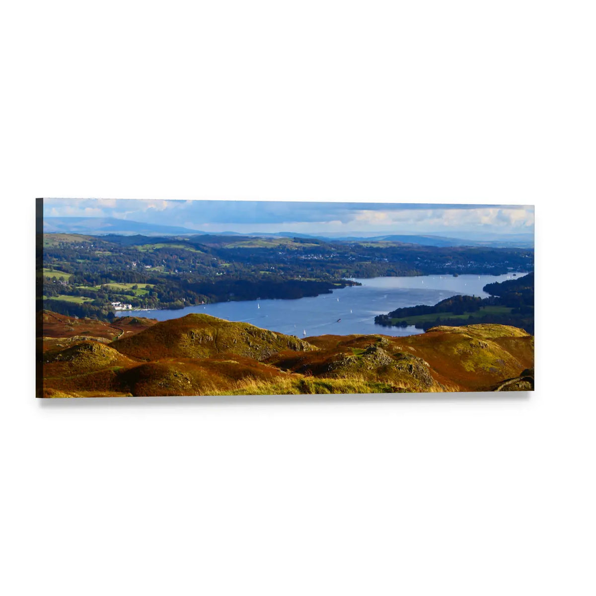 Windermere Lake, England Panoramic Canvas Wall Art, single panel gallery wrapped canvas, angled product view