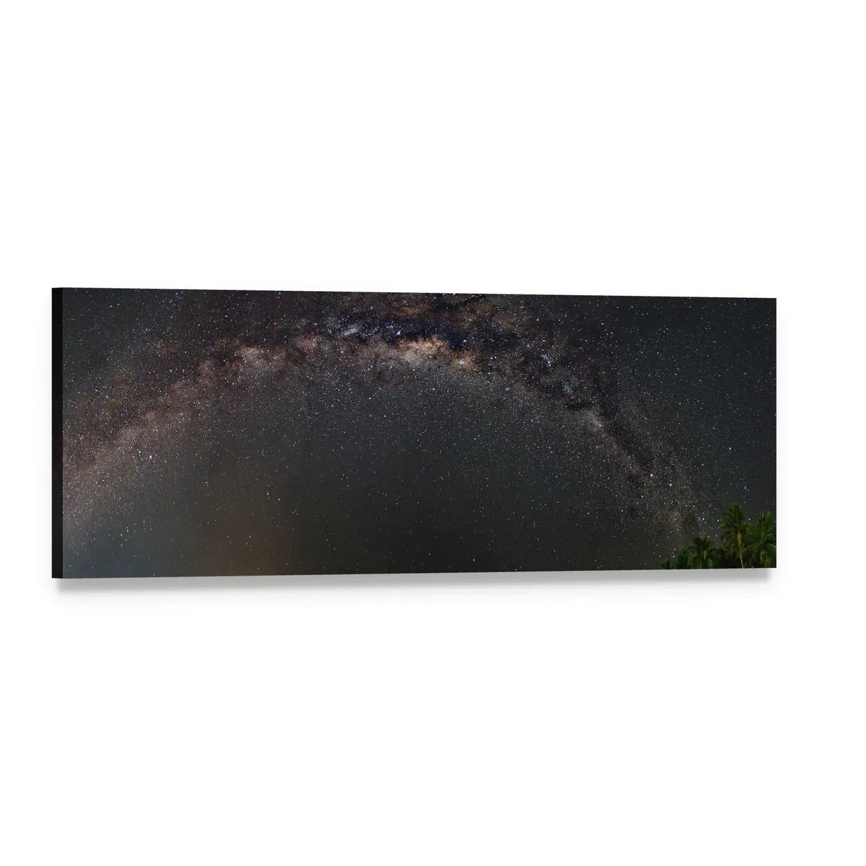 Milky Way Night Sky Panoramic Canvas Wall Art, single panel gallery wrapped canvas, angled product view