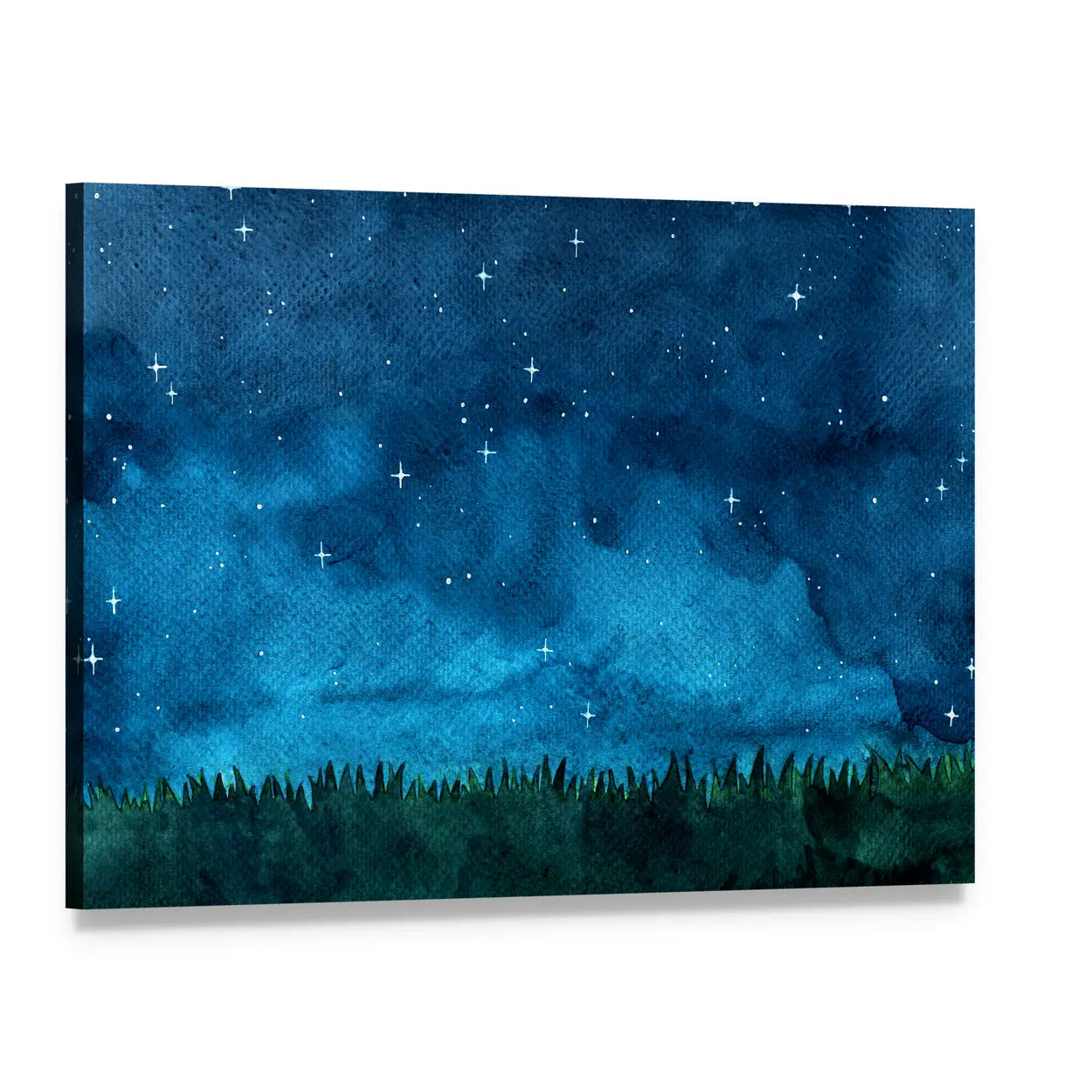 Grassy Horizon Under Night Sky Canvas Wall Art, single panel gallery wrapped canvas, angled product view