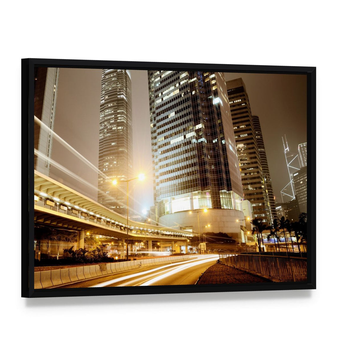 High Traffic Road Canvas Wall Art, framed canvas in a black floater frame, angled product view