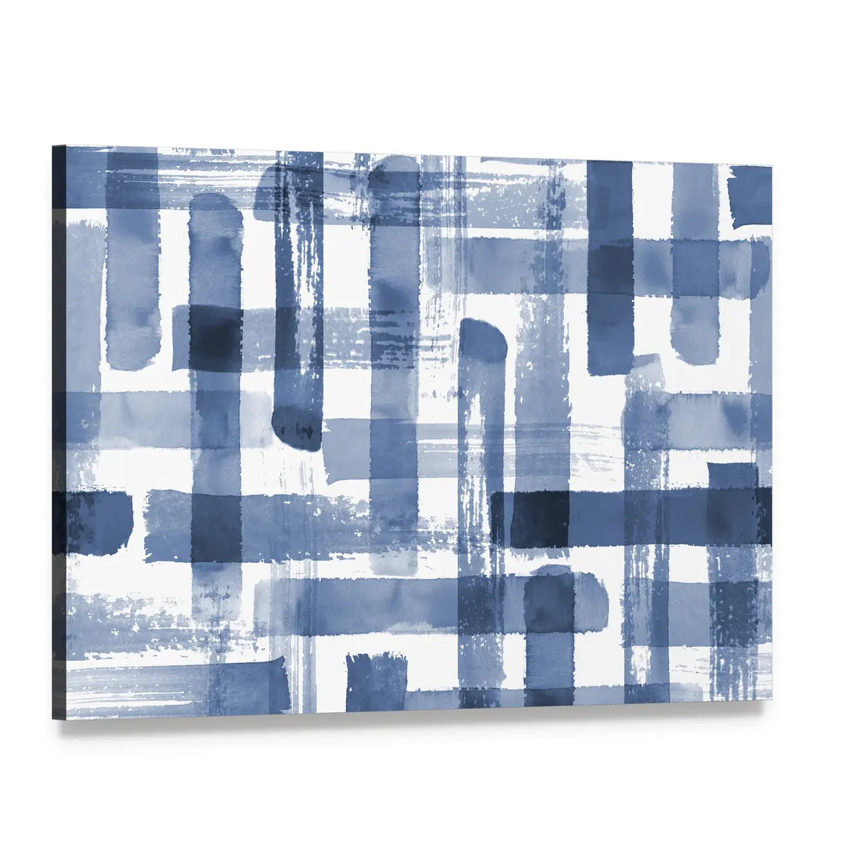 Blue Grunge Cross Geometric Shapes Canvas Wall Art, single panel gallery wrapped canvas, angled product view