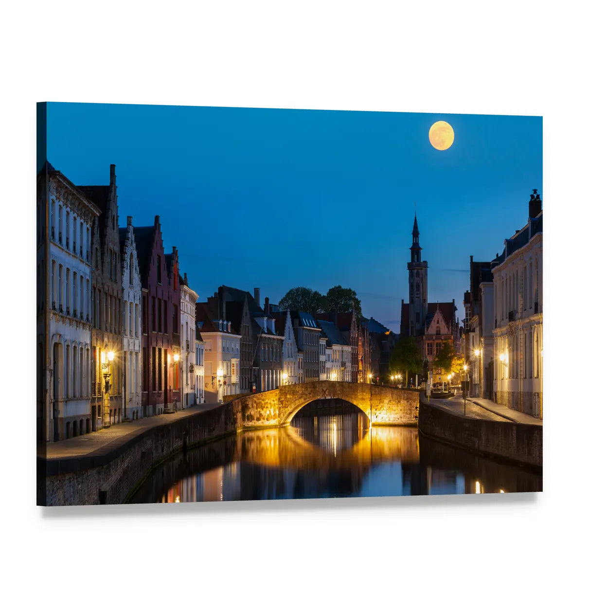 Moonlit Canal in Old Town Canvas Wall Art, single panel gallery wrapped canvas, angled product view