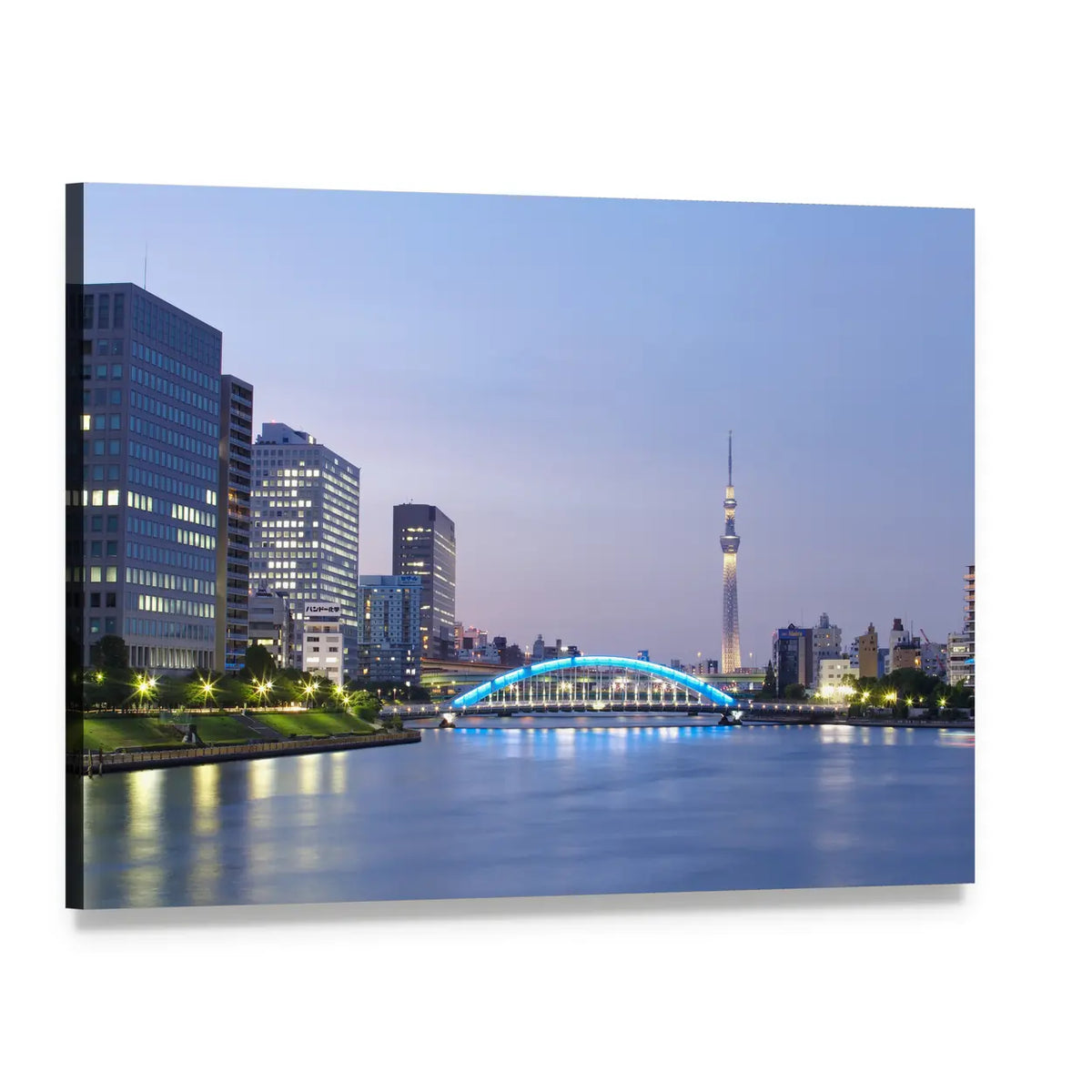 Tokyo Skytree and Blue Bridge Canvas Wall Art, single panel gallery wrapped canvas, angled product view