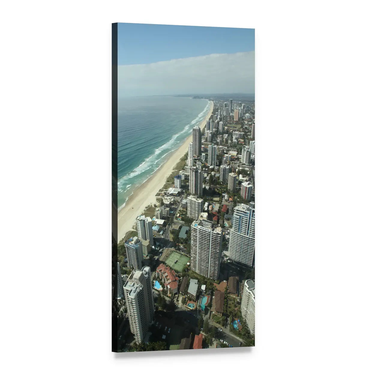 Australian Coastal City Skyline Vertical Canvas Wall Art, 1 panel 1 Vertical layout gallery wrapped canvas set, angled product view