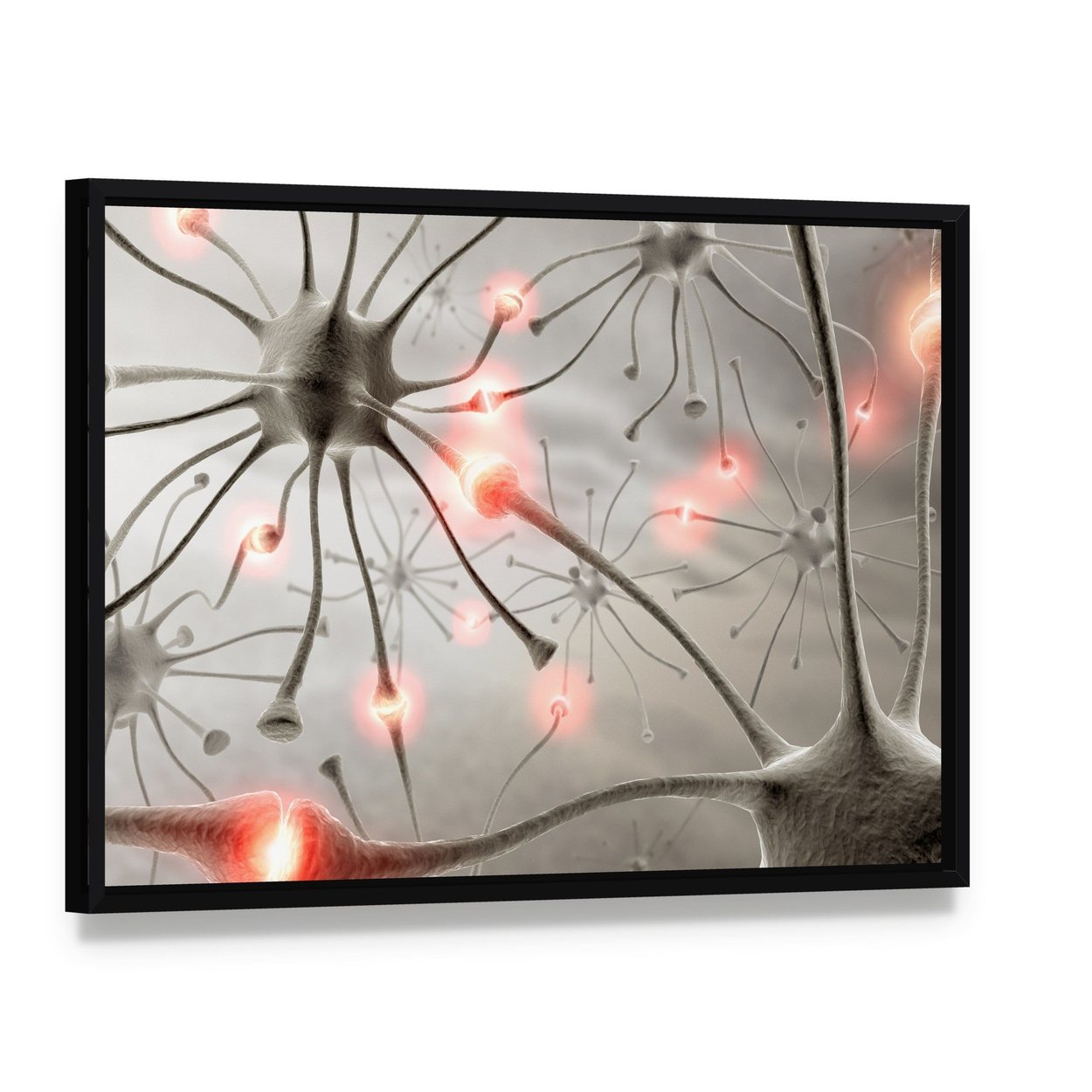 Hardwired Neurons Canvas Wall Art, framed canvas in a black floater frame, angled product view