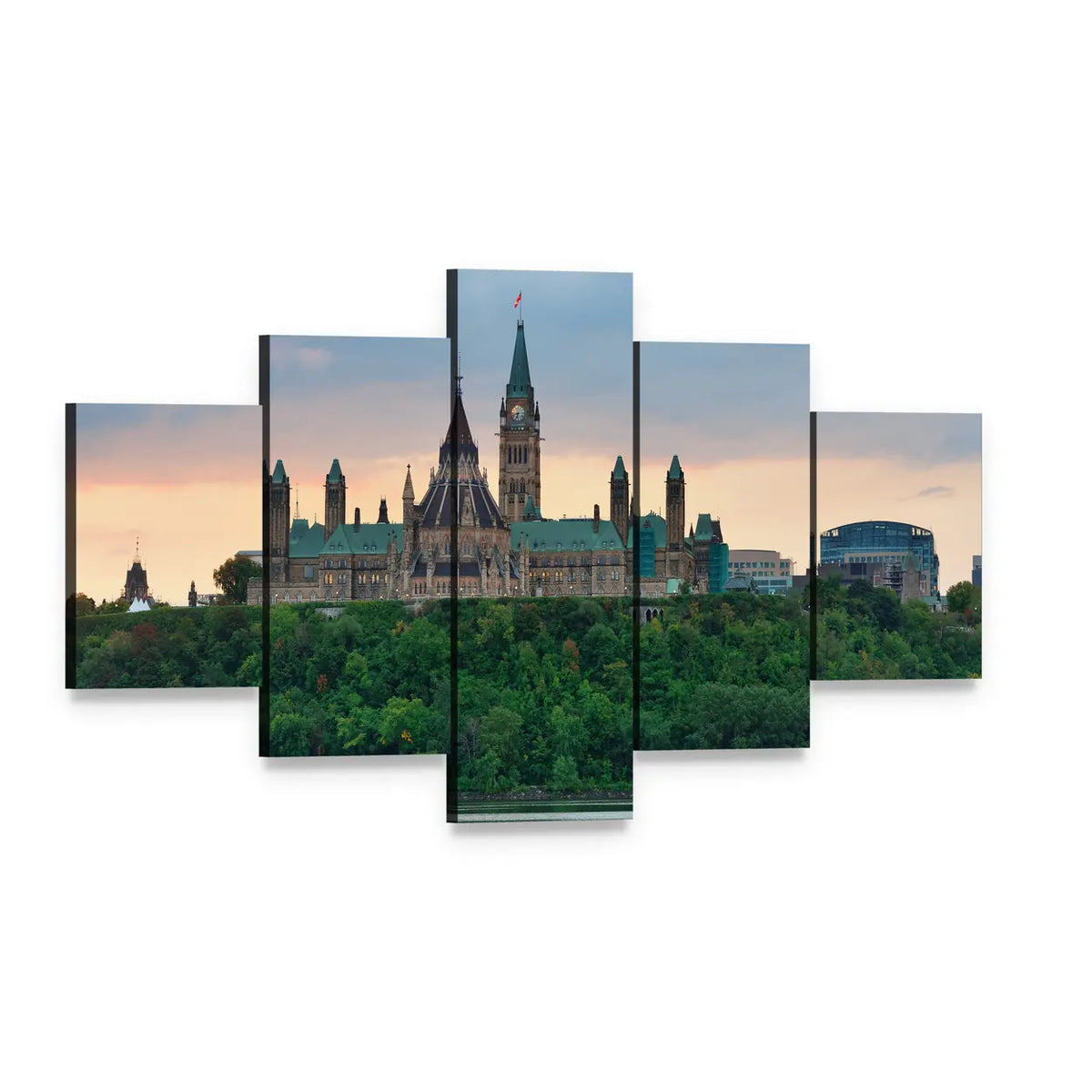 Ottawa City Skyline Canvas Wall Art, 5 panel 5 Star layout gallery wrapped canvas set, angled product view
