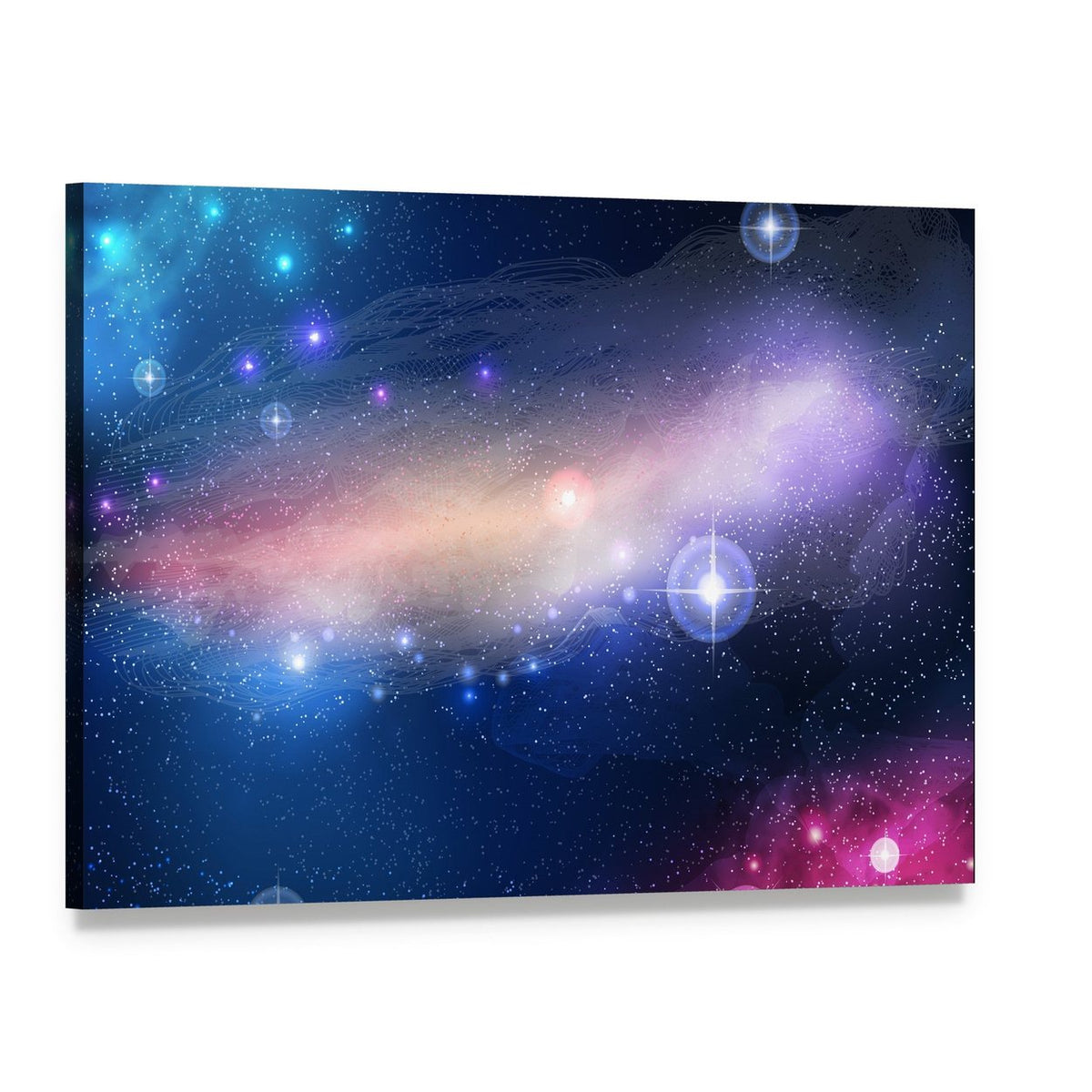 Glowing Galaxy with Stars Canvas Wall Art, single panel gallery wrapped canvas, angled product view