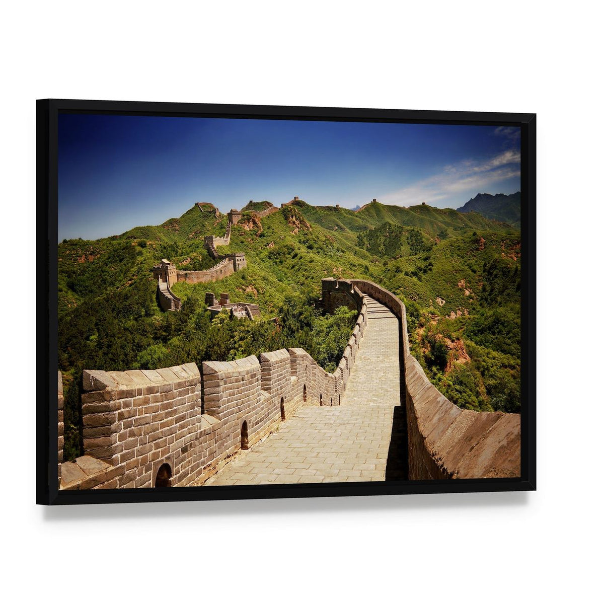 The Great Wall of China Near Jinshanling Canvas Wall Art, framed canvas in a black floater frame, angled product view