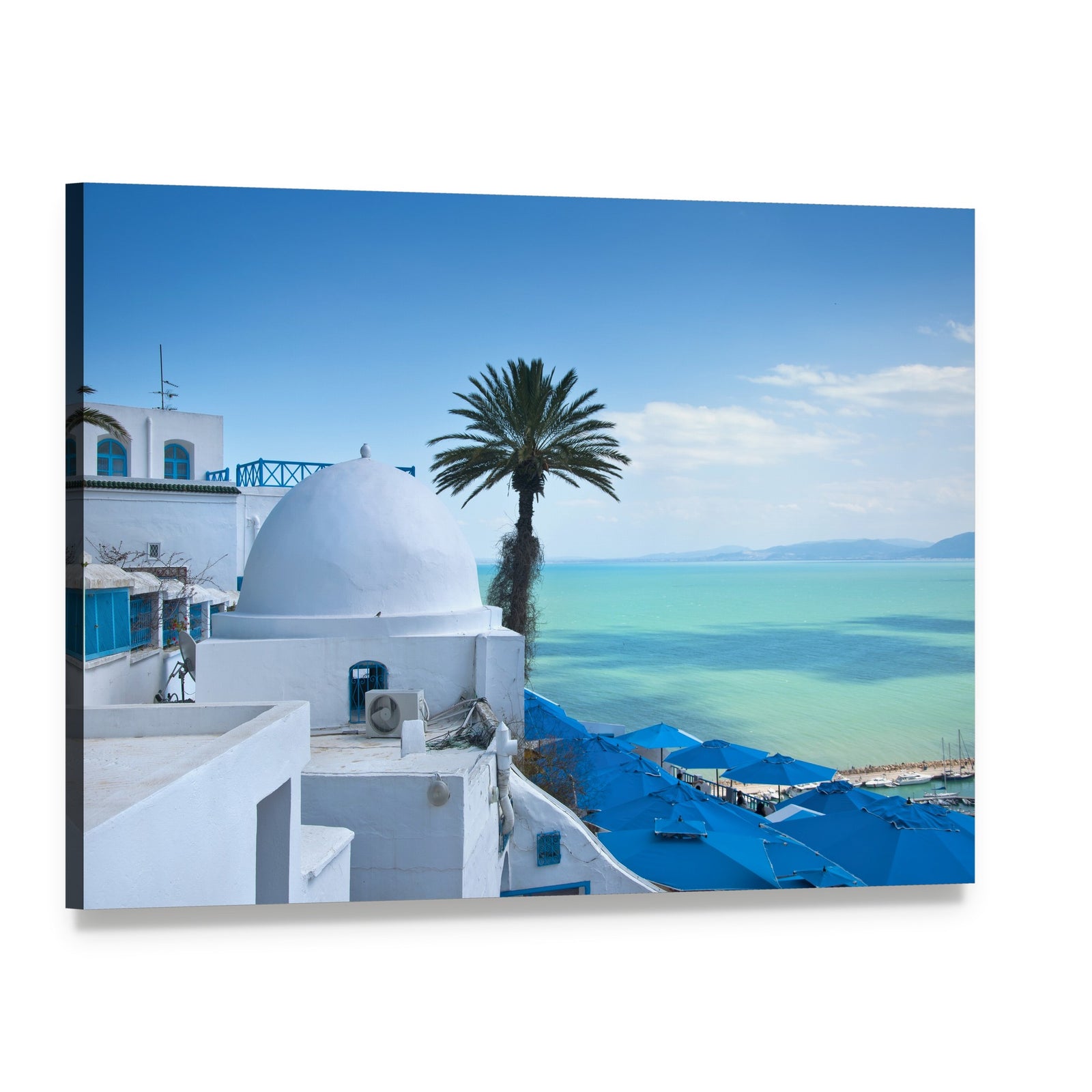 Sidi Bou Said, Tunis Canvas Wall Art, single panel gallery wrapped canvas, angled product view