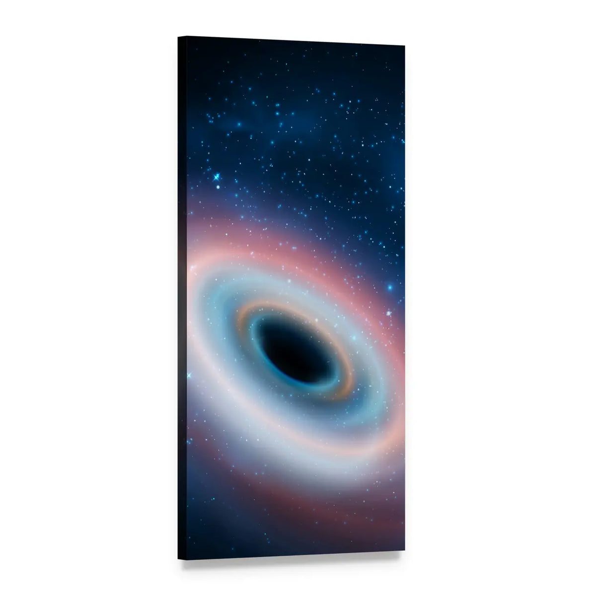 Black Hole with Glowing Accretion Disk Vertical Canvas Wall Art, 1 panel 1 Vertical layout gallery wrapped canvas set, angled product view