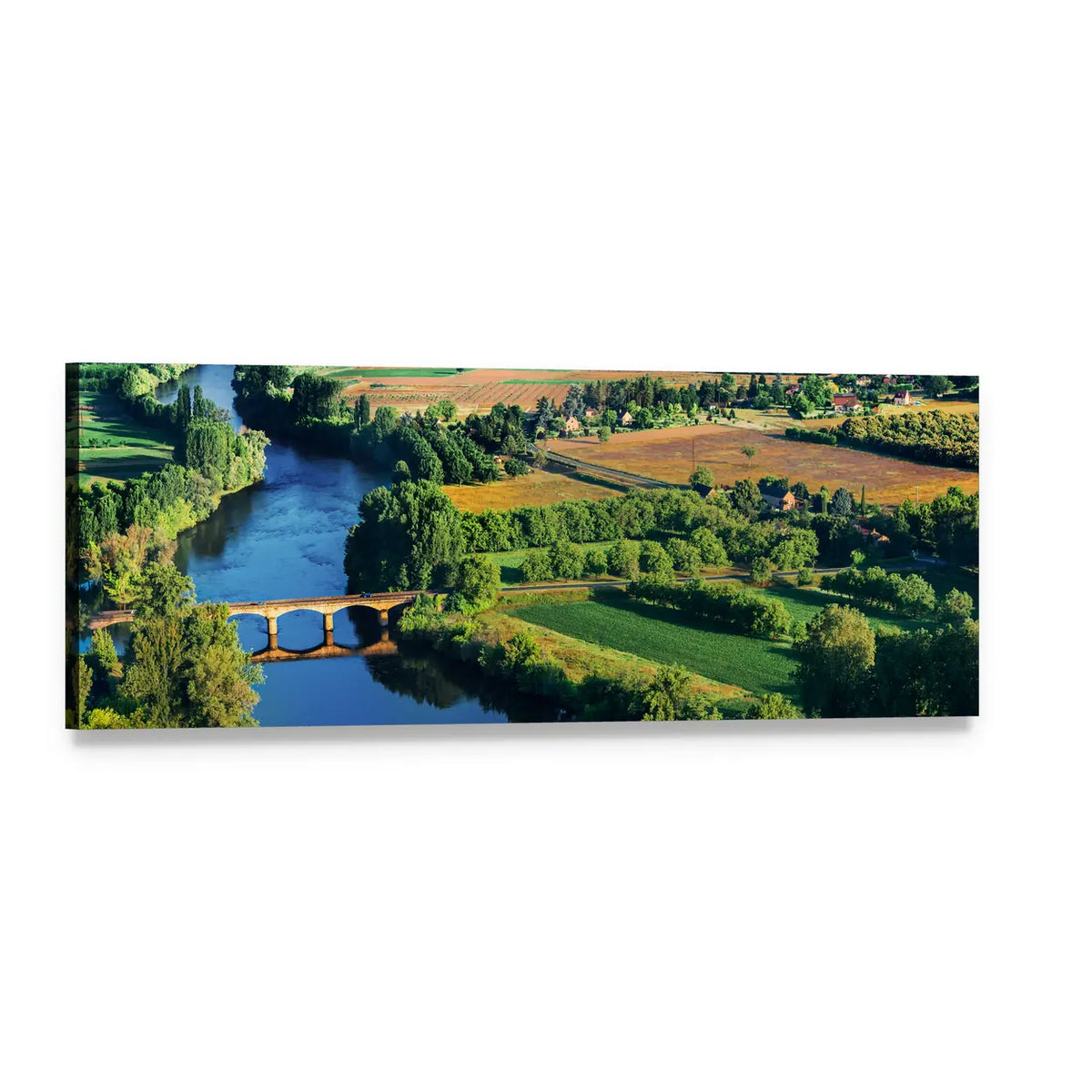 Bridge Over Dordogne River Panoramic Canvas Wall Art, single panel gallery wrapped canvas, angled product view
