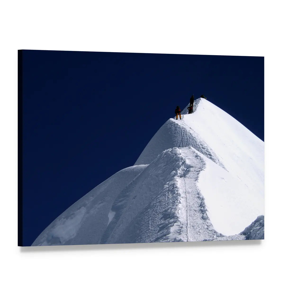 Climbers on Nepal Mountain Peak Canvas Wall Art, single panel gallery wrapped canvas, angled product view