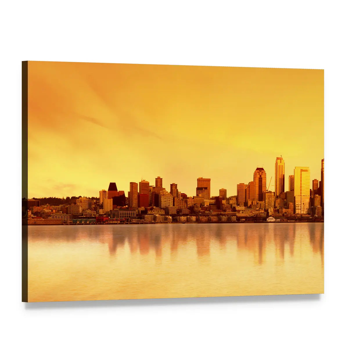 Seattle Skyline at Sunset Canvas Wall Art, single panel gallery wrapped canvas, angled product view