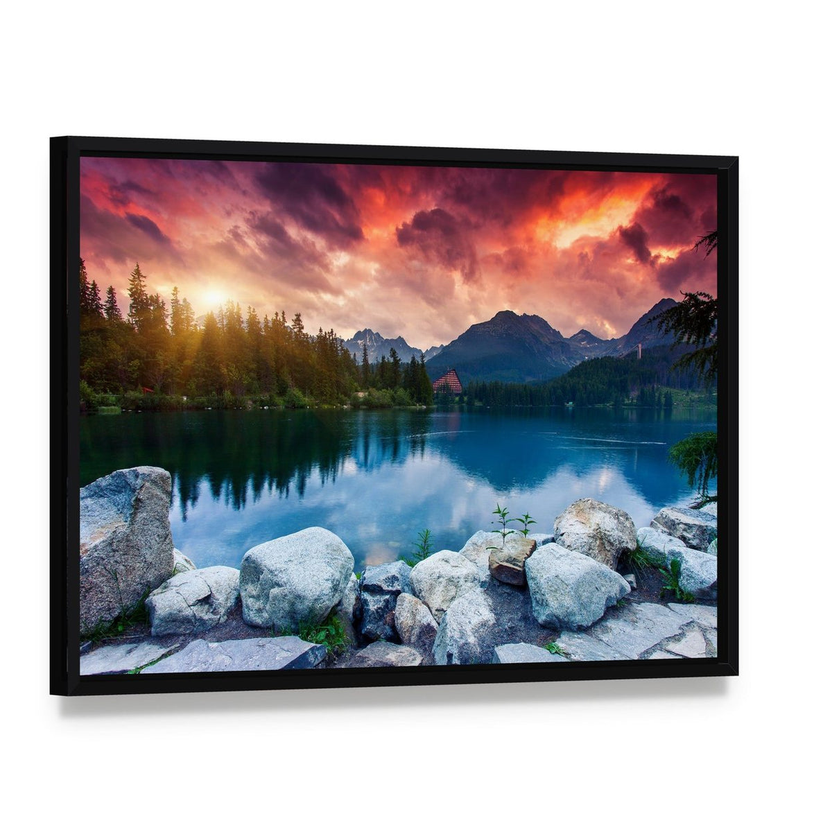 Tatra Dramatic Overcast Canvas Wall Art, framed canvas in a black floater frame, angled product view