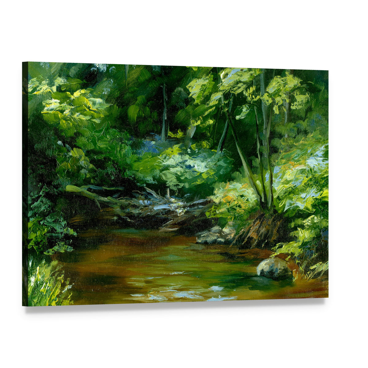 Rivulet in Thick Forest Canvas Wall Art, single panel gallery wrapped canvas, angled product view