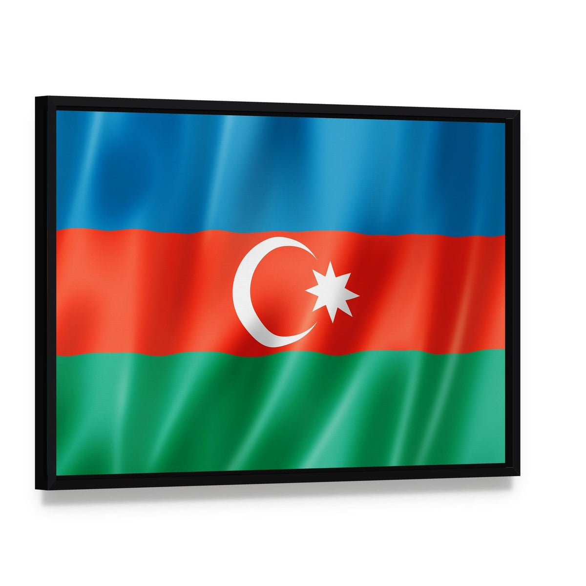 Azerbaijan Flag Canvas Wall Art, framed canvas in a black floater frame, angled product view