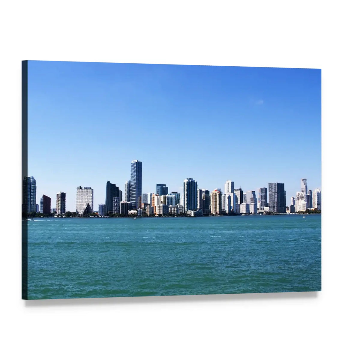 Downtown Miami Skyline Canvas Wall Art, single panel gallery wrapped canvas, angled product view