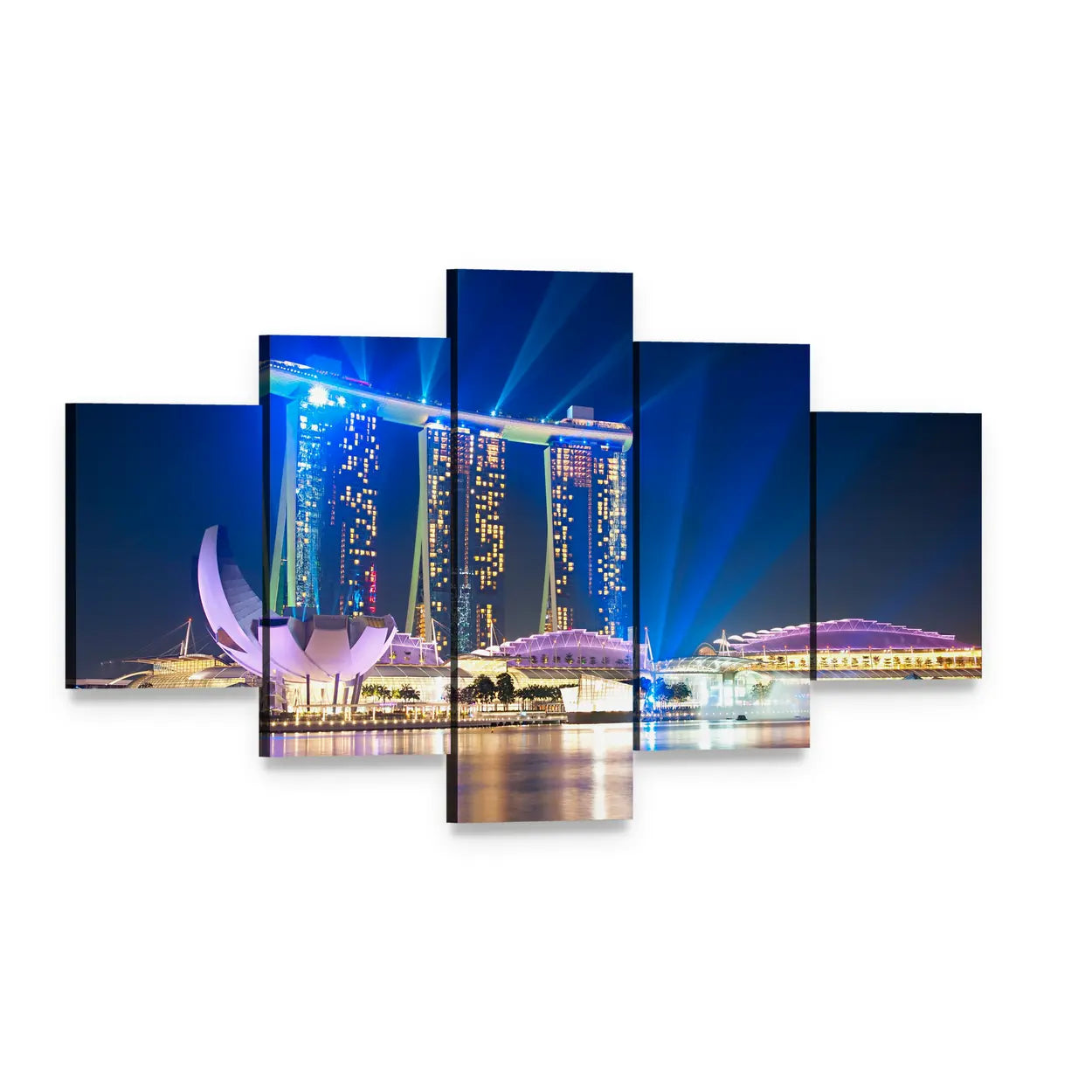 Marina Bay Sands at Night Canvas Wall Art, 5 panel 5 Star layout gallery wrapped canvas set, angled product view