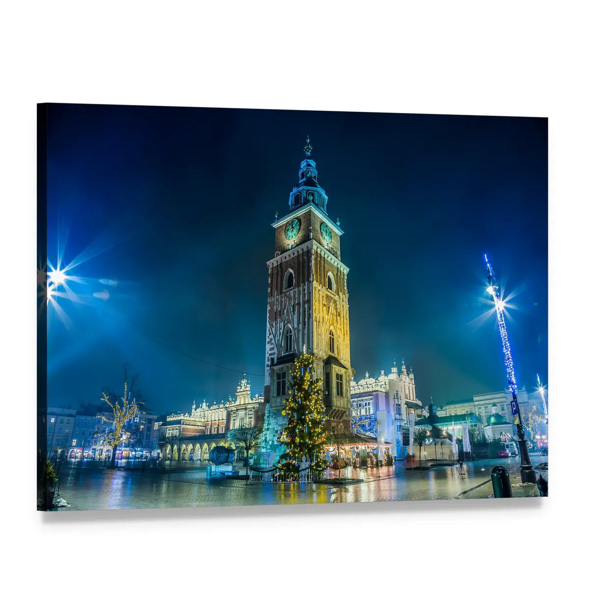 Krakow Old City Christmas Night Canvas Wall Art, single panel gallery wrapped canvas, angled product view