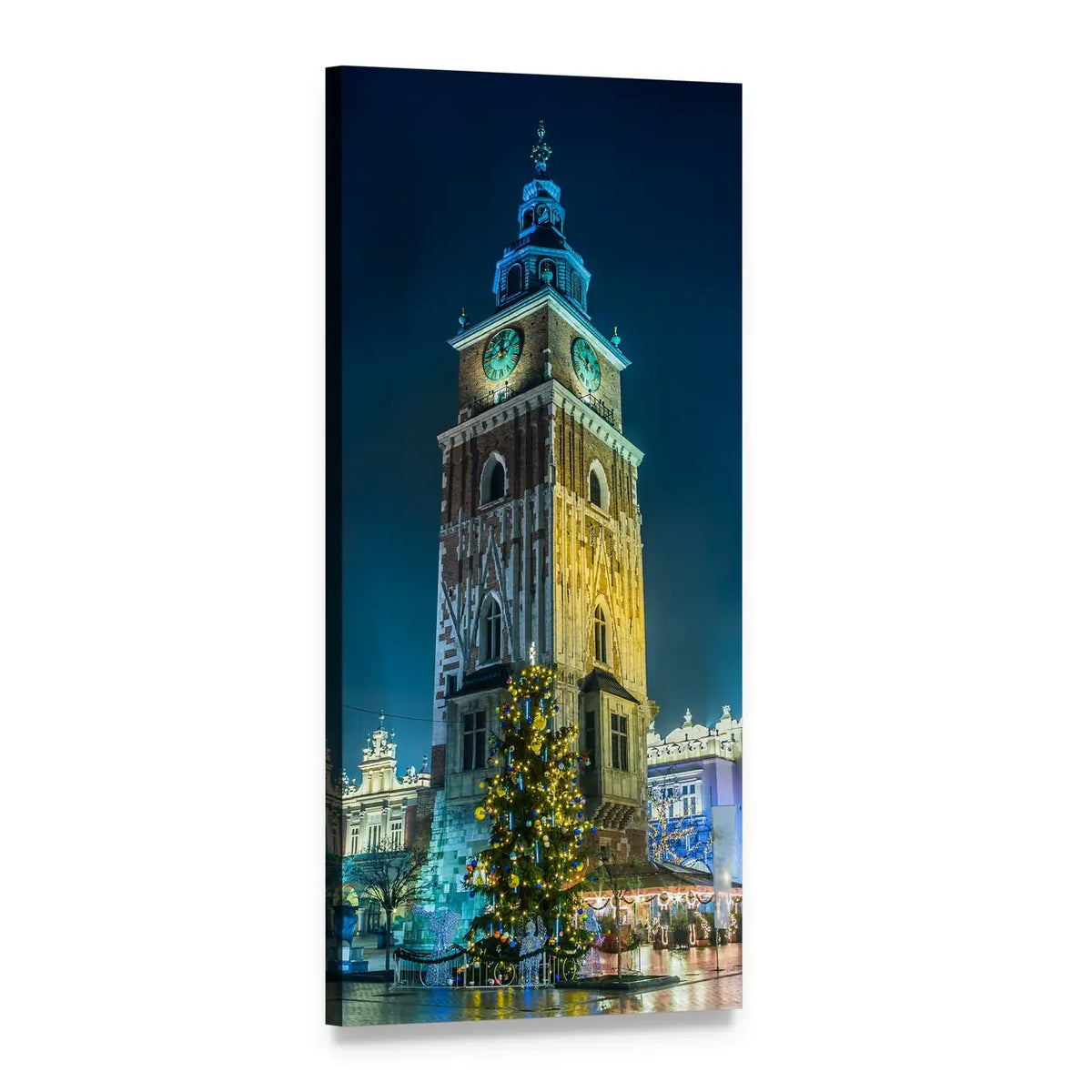 Krakow Town Hall Tower at Night Vertical Canvas Wall Art, 1 panel 1 Vertical layout gallery wrapped canvas set, angled product view