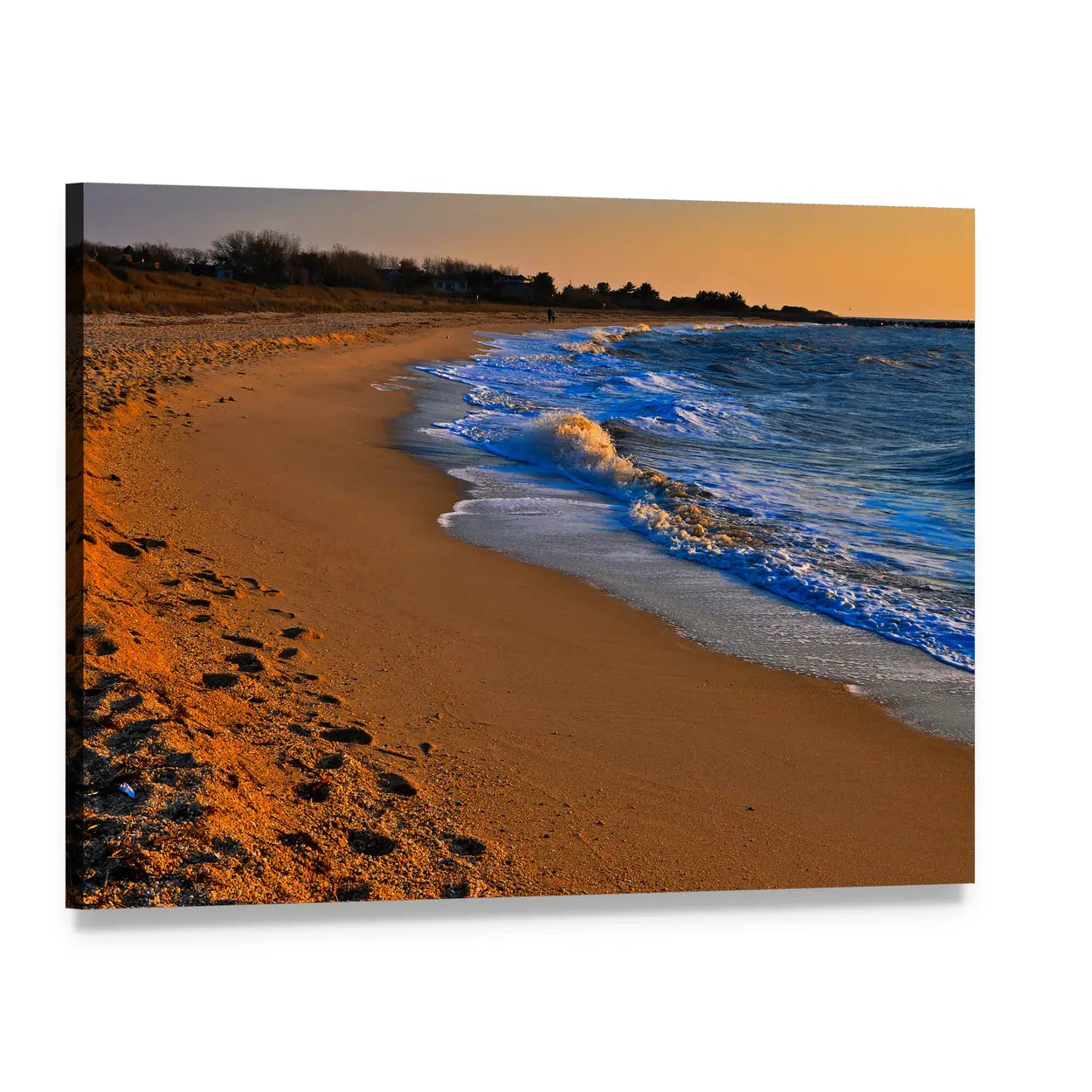 Sunset Beach with Footprints Canvas Wall Art, single panel gallery wrapped canvas, angled product view